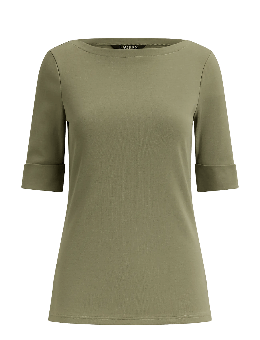 Lauren Women - Stretch Cotton Boatneck Tee - t-shirts - light agave - 1