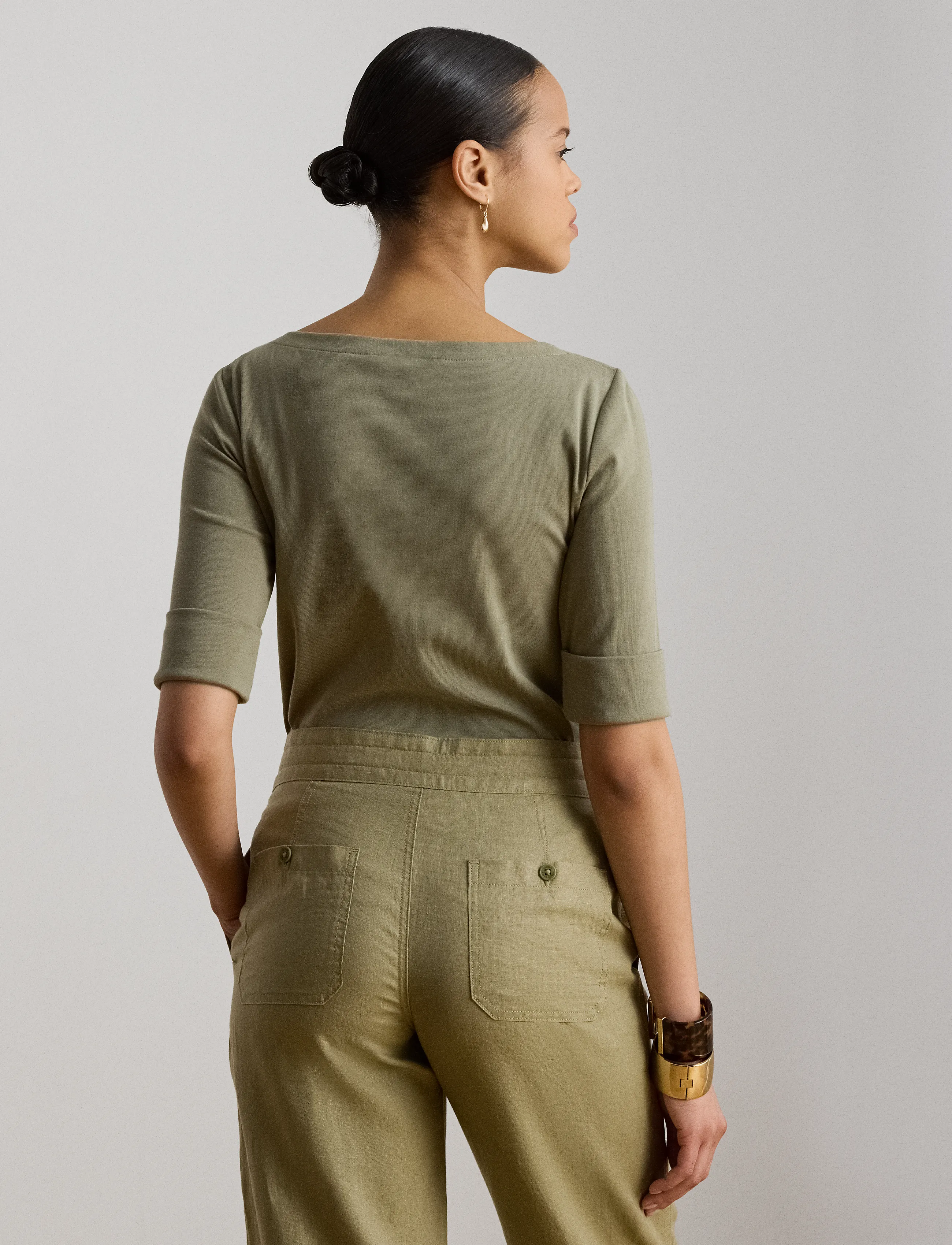 Lauren Women - Stretch Cotton Boatneck Tee - t-shirts - light agave - 2