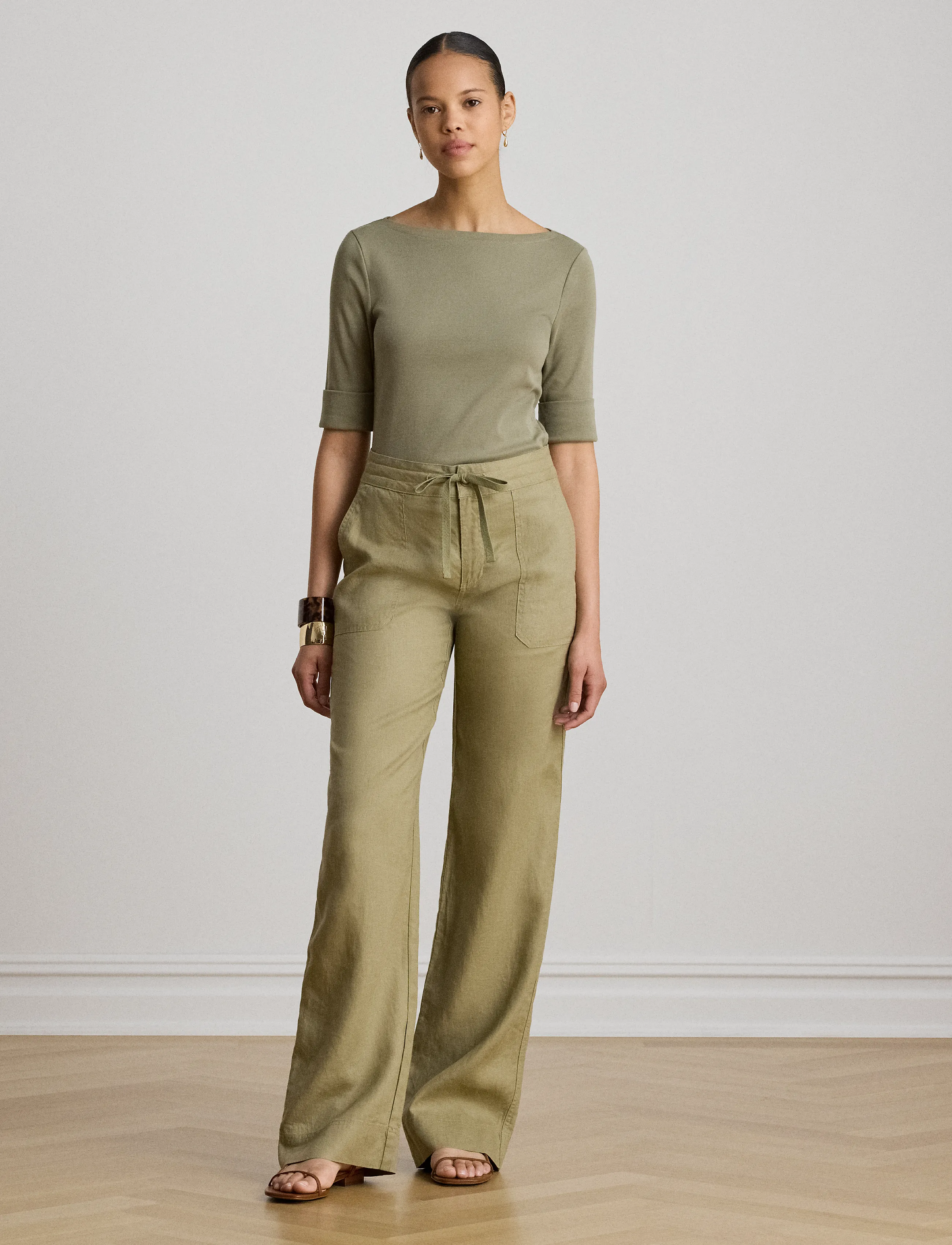 Lauren Women - Stretch Cotton Boatneck Tee - t-shirts - light agave - 3