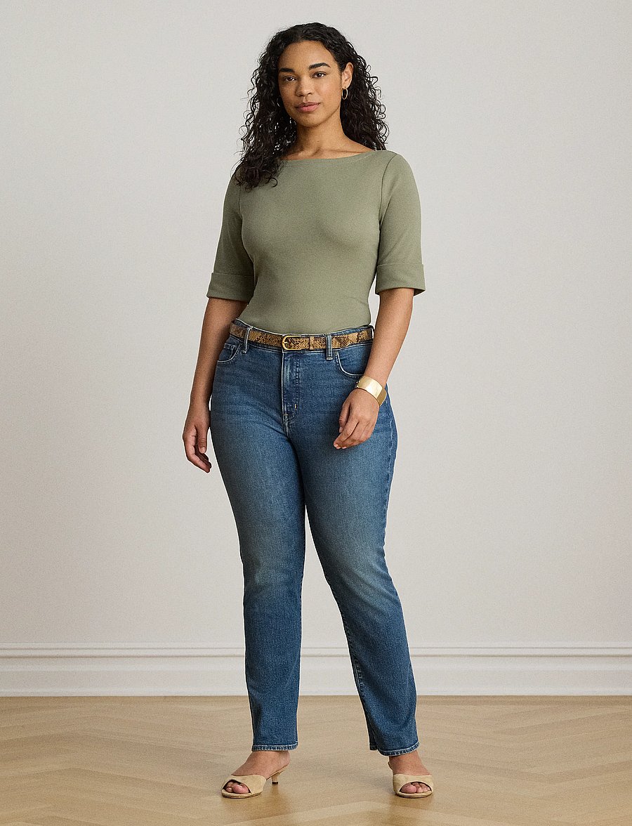 Lauren Women - Stretch Cotton Boatneck Tee - t-shirts - light agave - 5