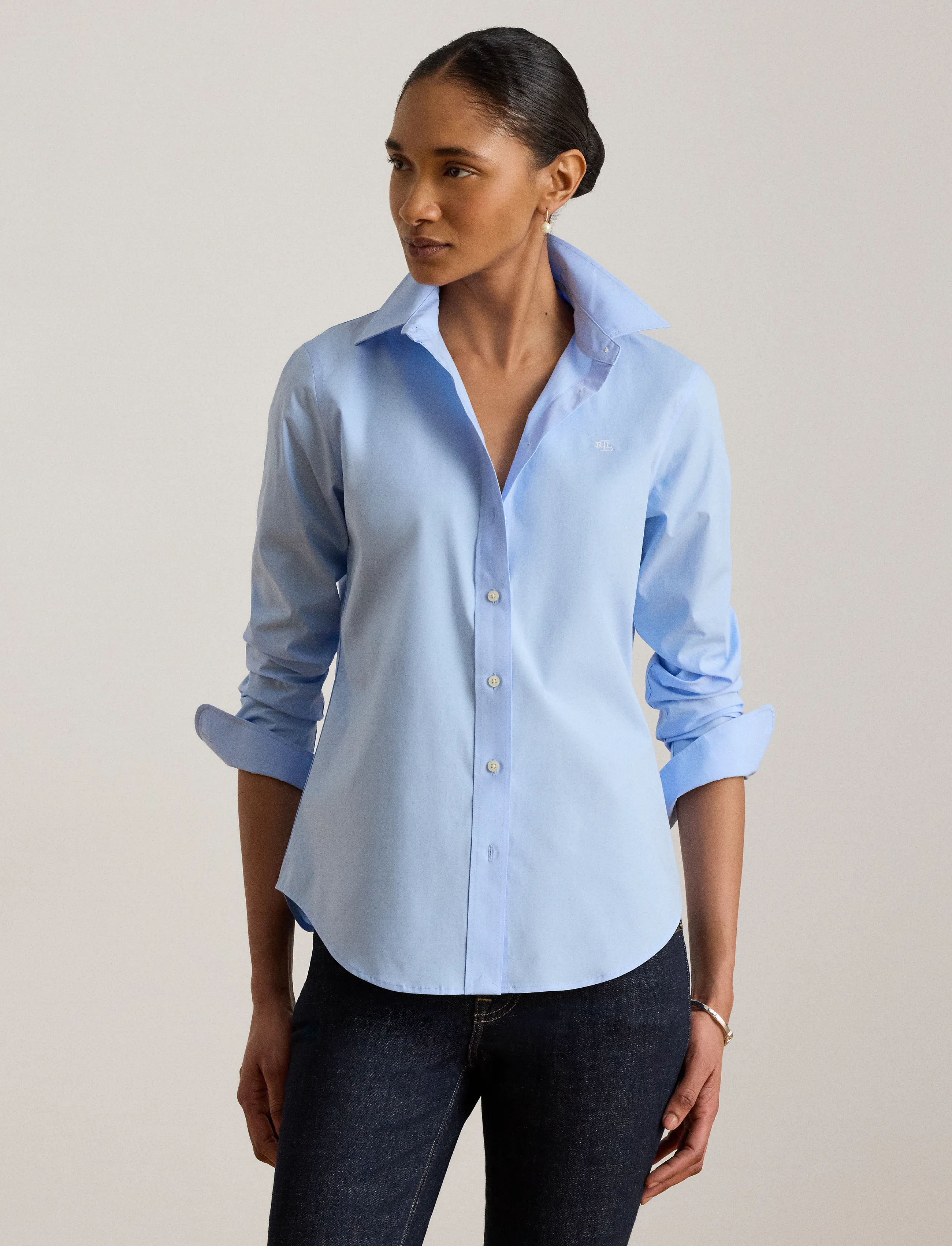 Lauren Women 50S STRTCH NON IRON-LS SHIRT W/ CHS - Koszule - BLUE / blue