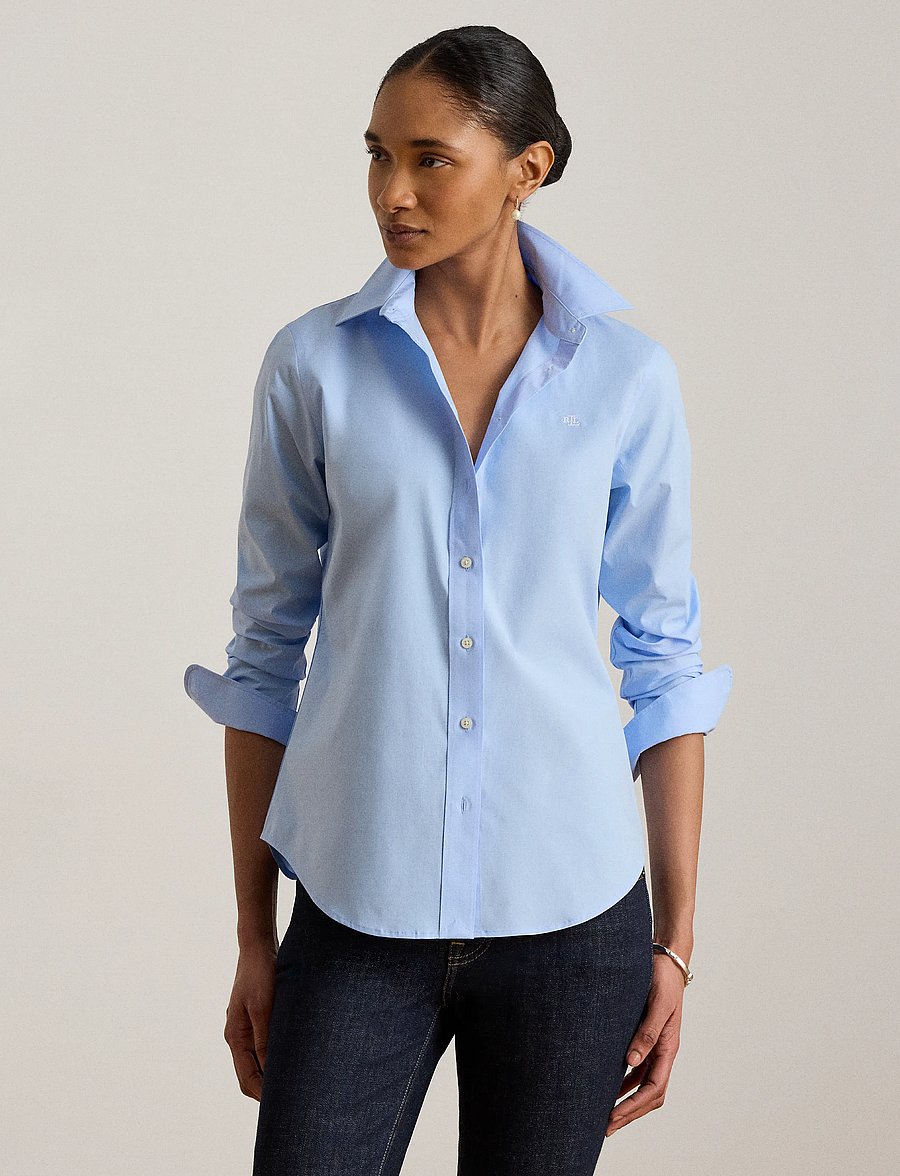Lauren Women - 50S STRTCH NON IRON-LS SHIRT W/ CHS - langärmlige hemden - blue - 0