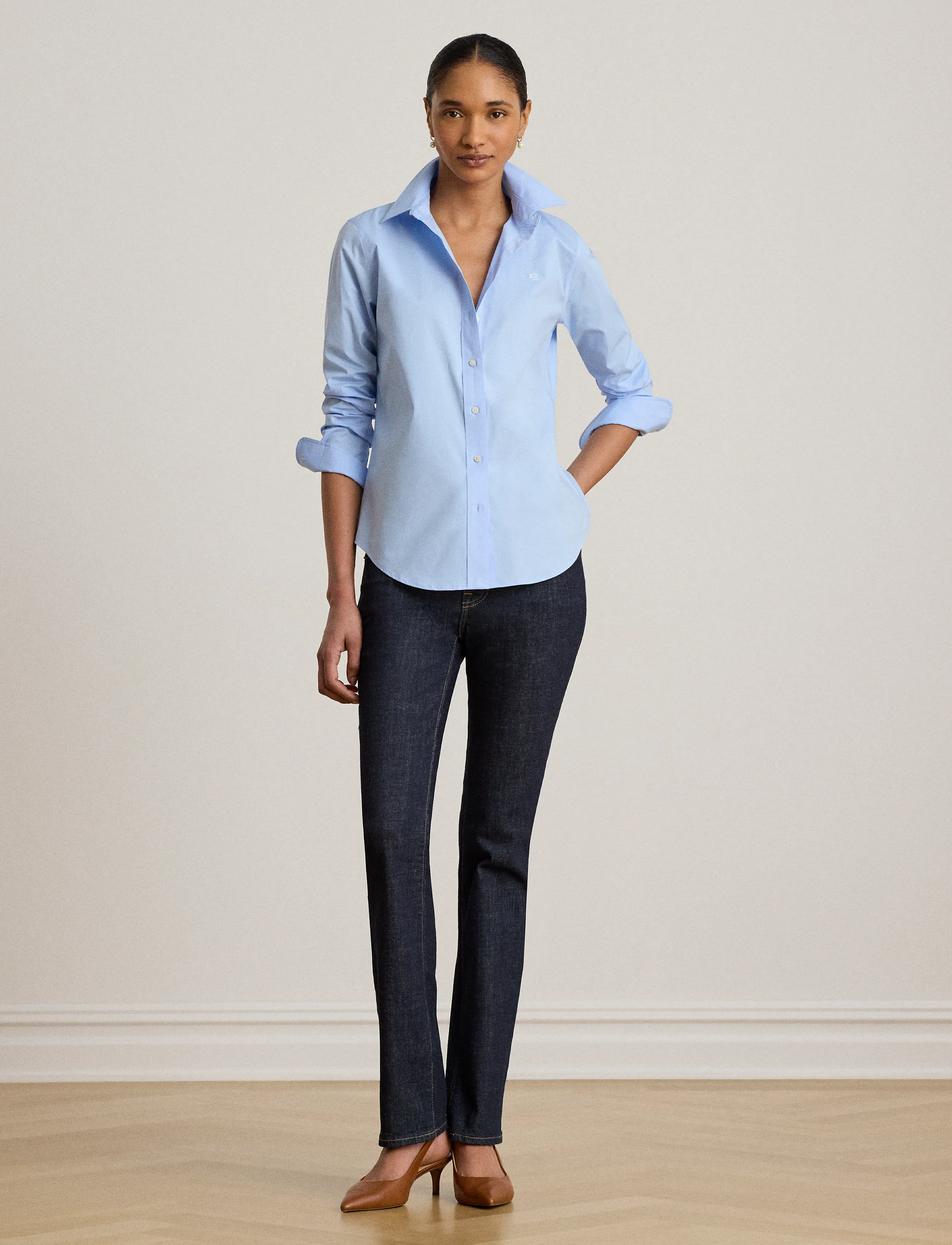 Lauren Women - 50S STRTCH NON IRON-LS SHIRT W/ CHS - långärmade skjortor - blue - 4