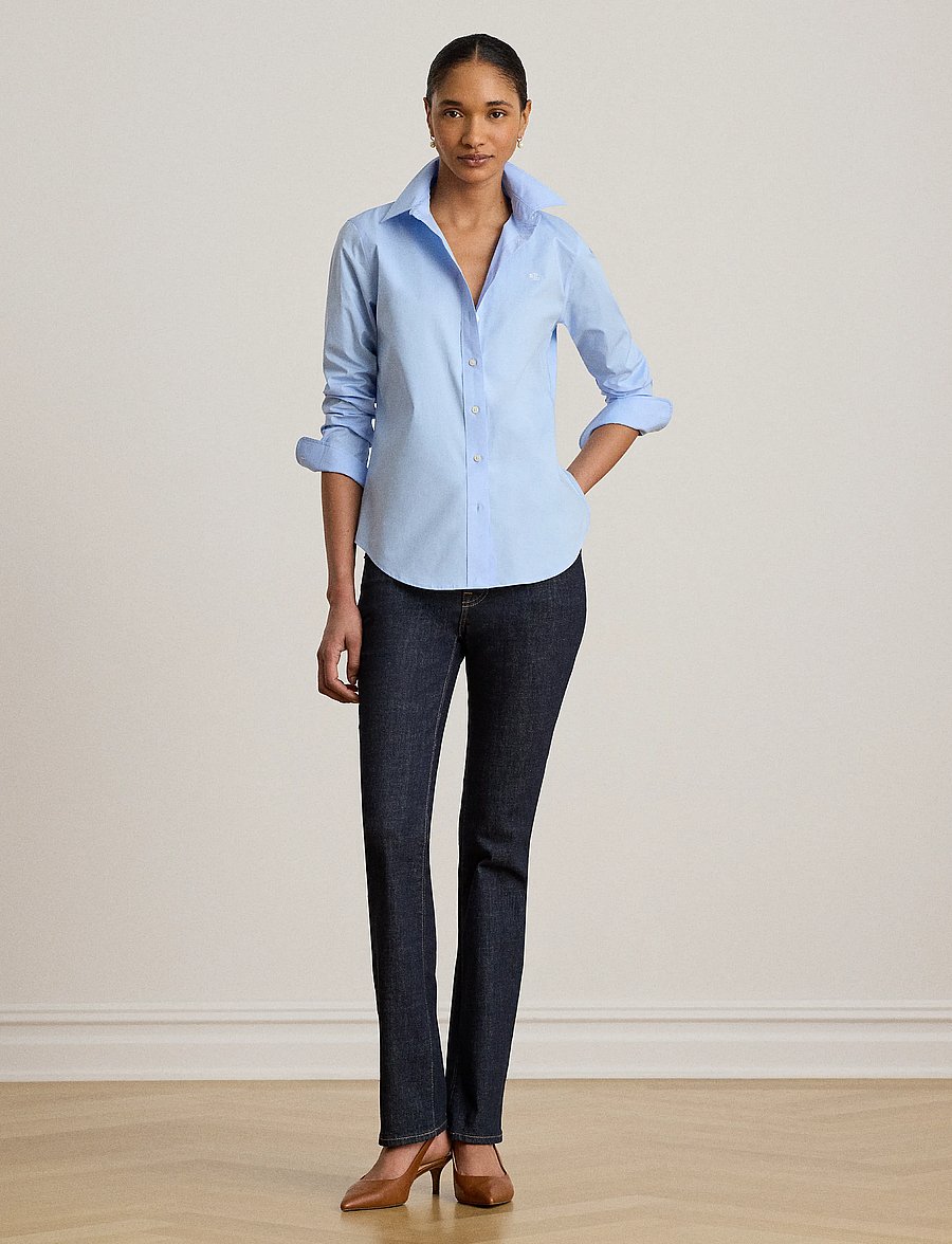Lauren Women - 50S STRTCH NON IRON-LS SHIRT W/ CHS - langärmlige hemden - blue - 4
