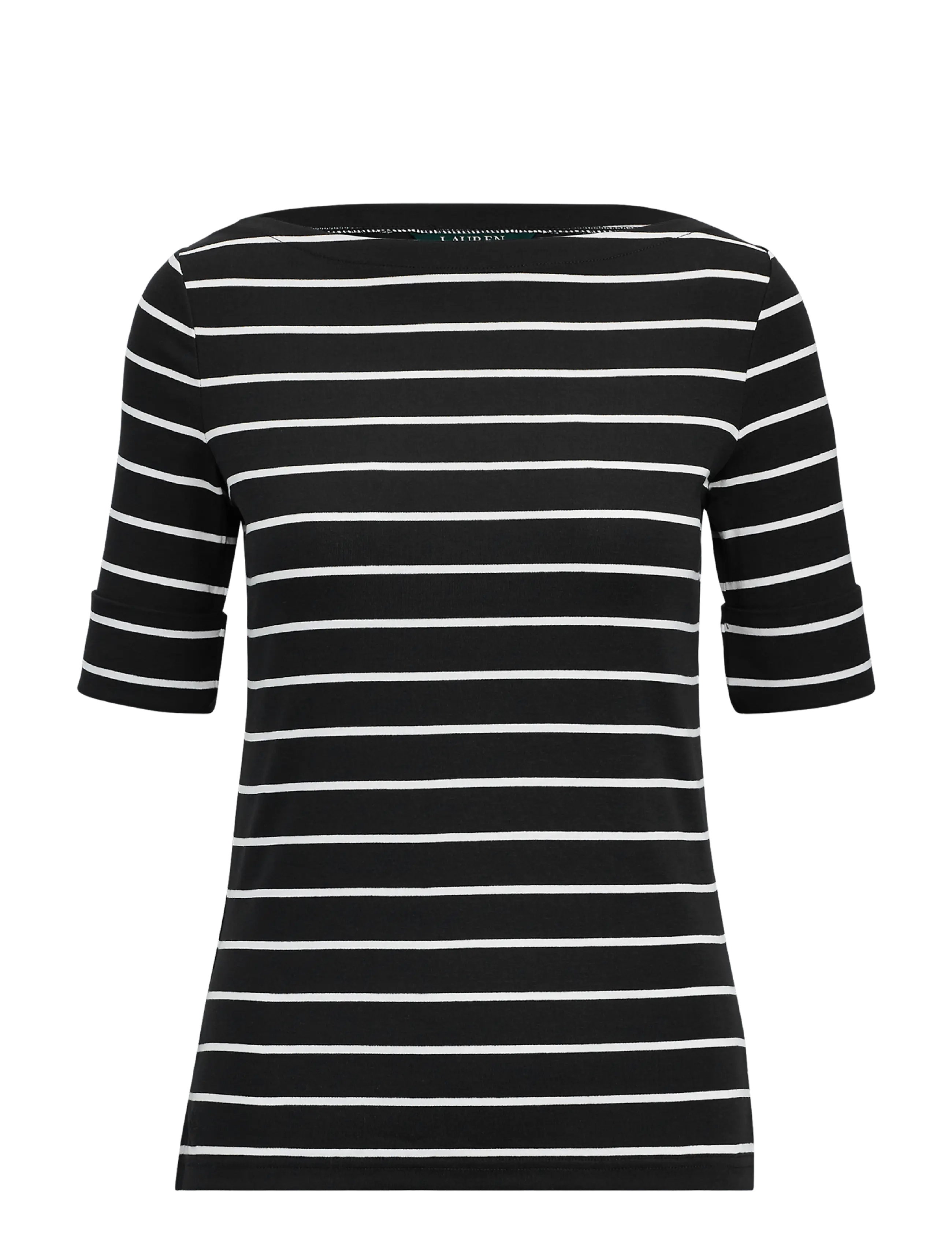 Lauren Women Striped Stretch Cotton Boatneck Tee - Lauren Ralph Lauren Curve - POLO BLACK/WHITE / black