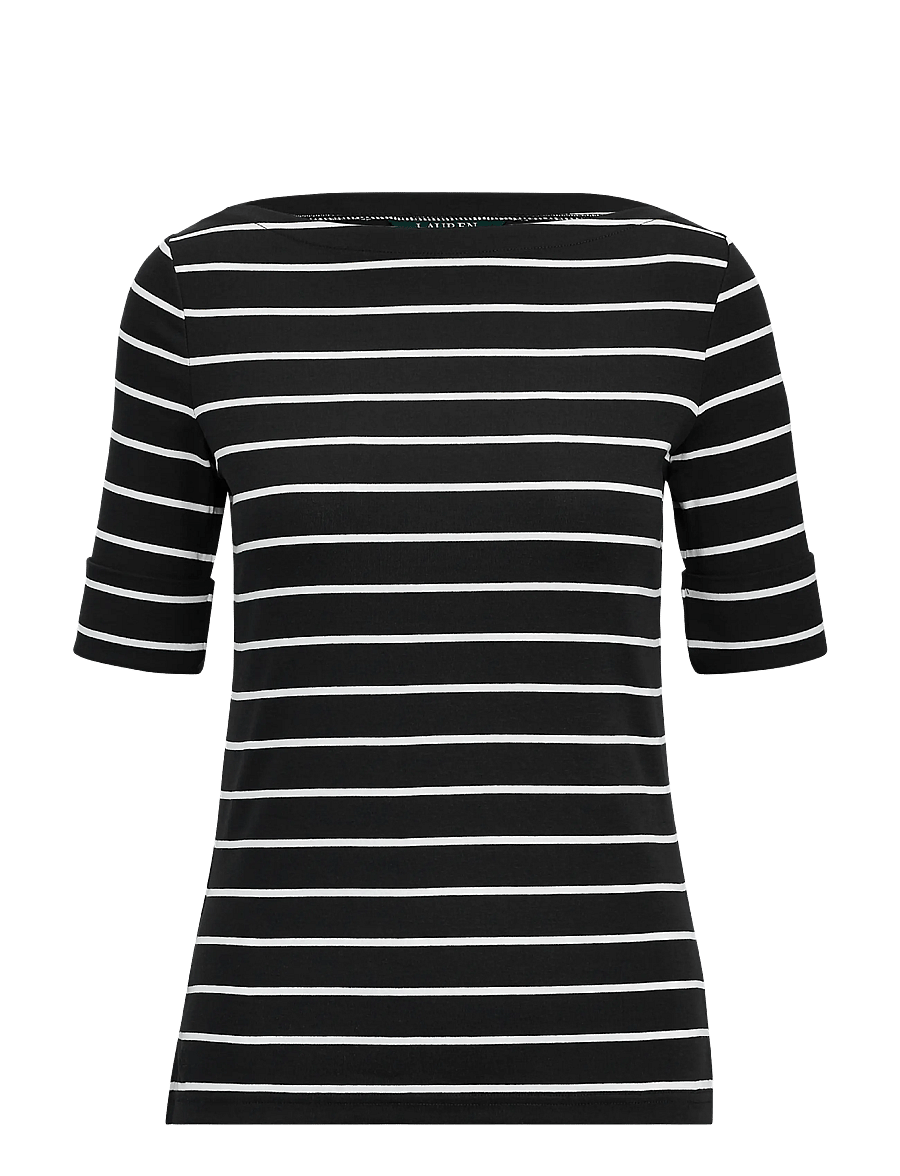 Lauren Women - Striped Stretch Cotton Boatneck Tee - polo black/white - 1