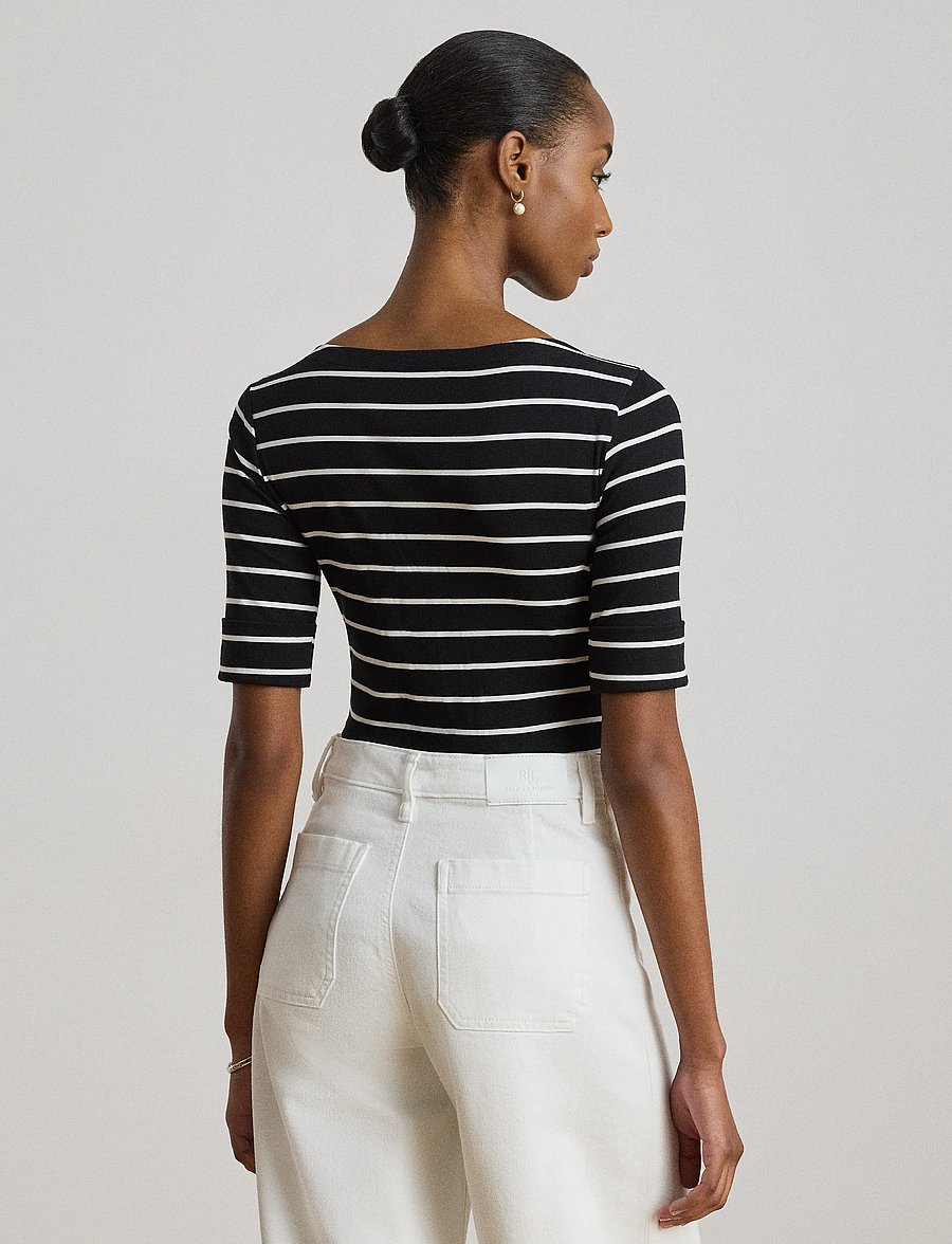 Lauren Women - Striped Stretch Cotton Boatneck Tee - polo black/white - 2