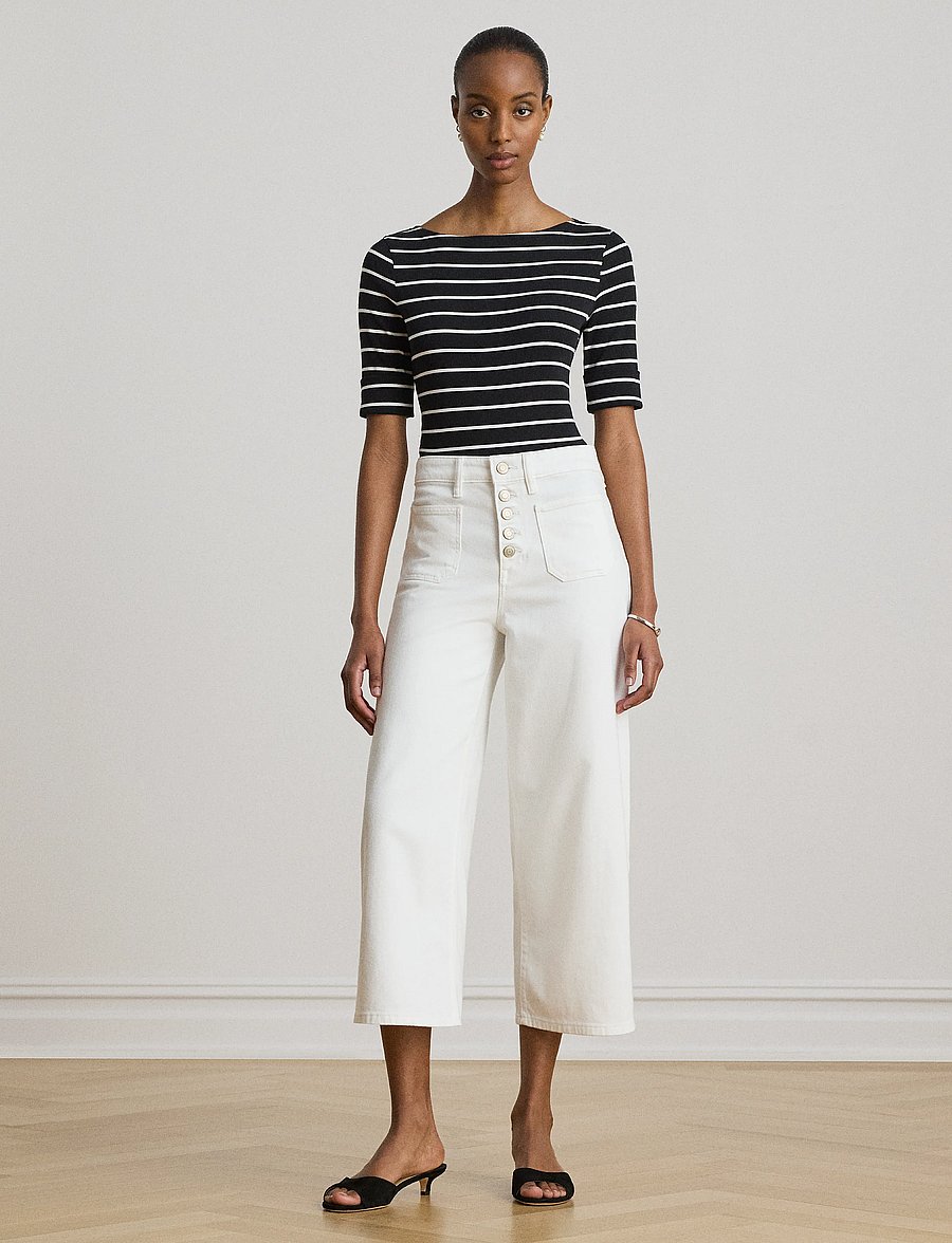 Lauren Women - Striped Stretch Cotton Boatneck Tee - polo black/white - 3