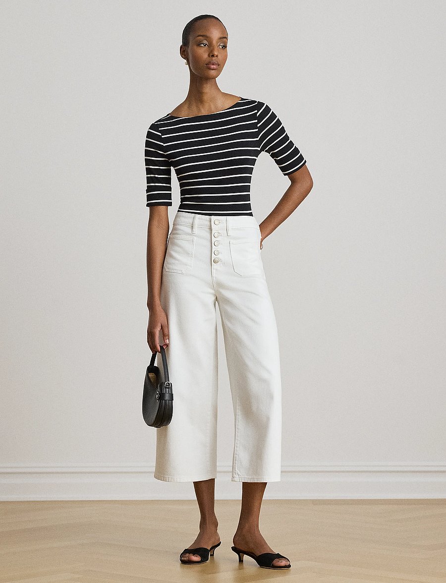 Lauren Women - Striped Stretch Cotton Boatneck Tee - polo black/white - 4