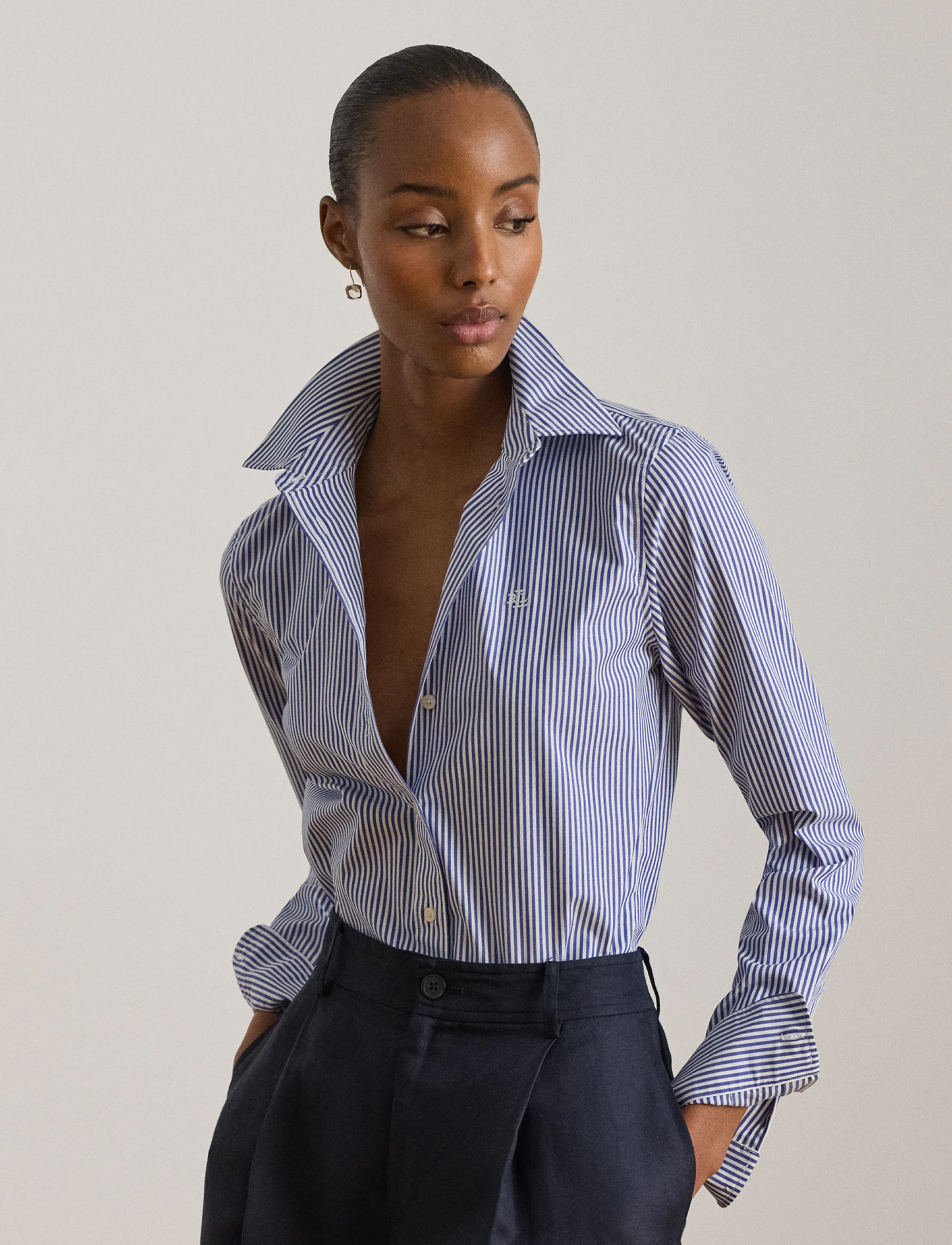 Lauren Women Classic Fit Striped Cotton Shirt - Koszule - BLUE/WHITE / blue