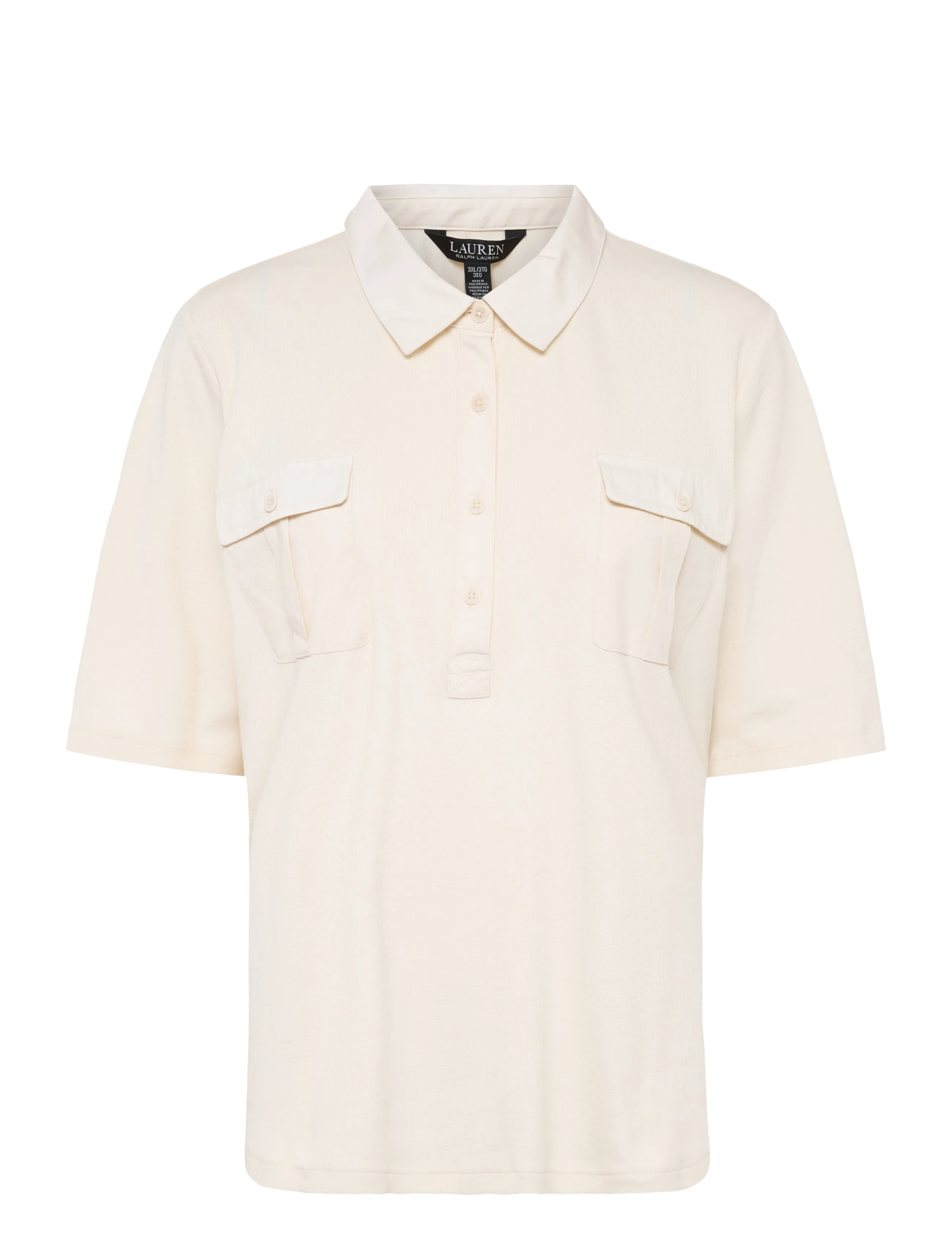 Lauren Women - Rib-Knit Elbow-Sleeve Collared Top - mascarpone cream - 1