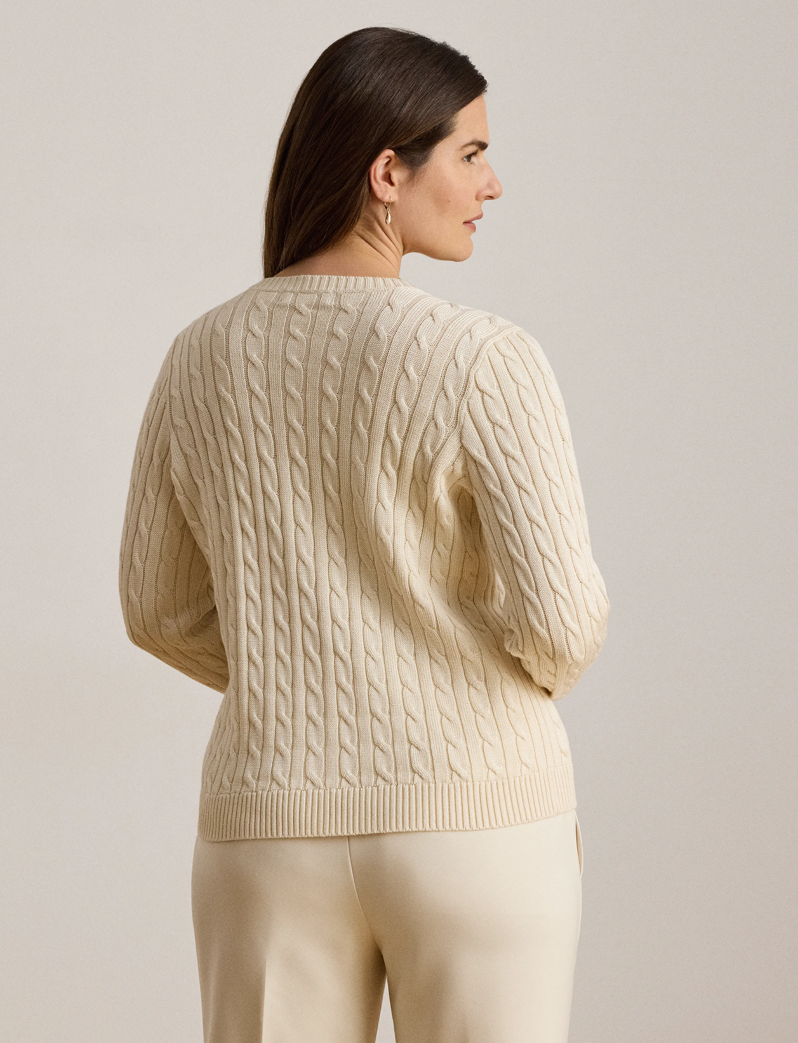 Lauren Women - Cable-Knit Cotton-Blend Cardigan - mascarpone cream - 5