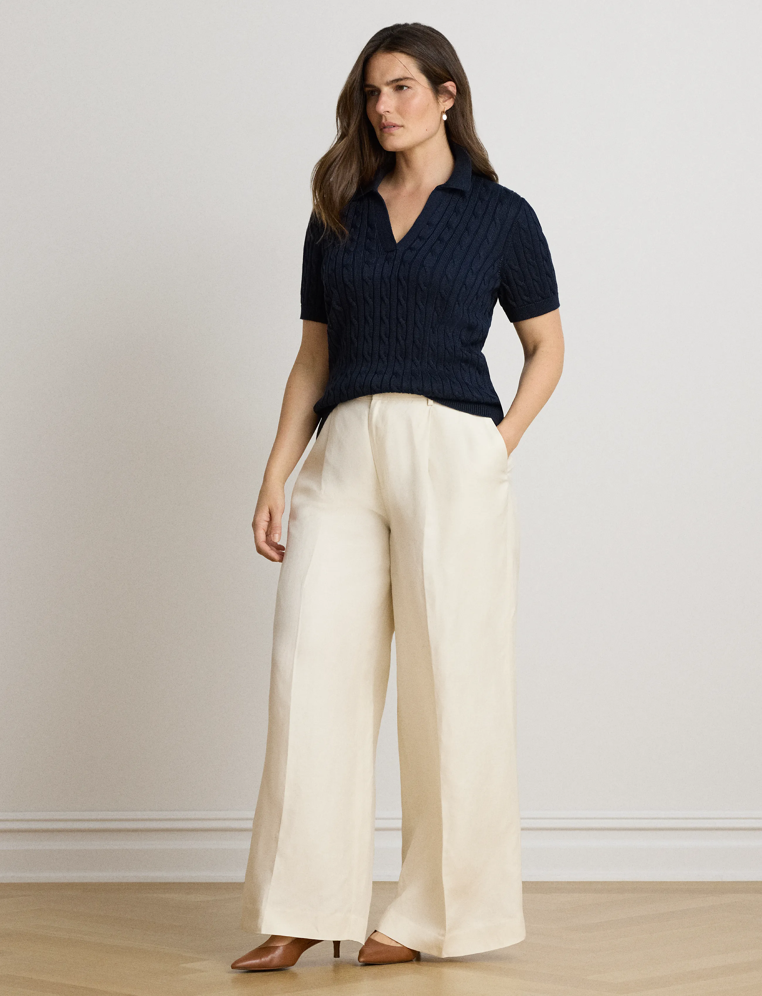 Lauren Women - BR RAYON PLTD CTN-SWEATER-PULLOVER - poloshirts - lauren navy - 4