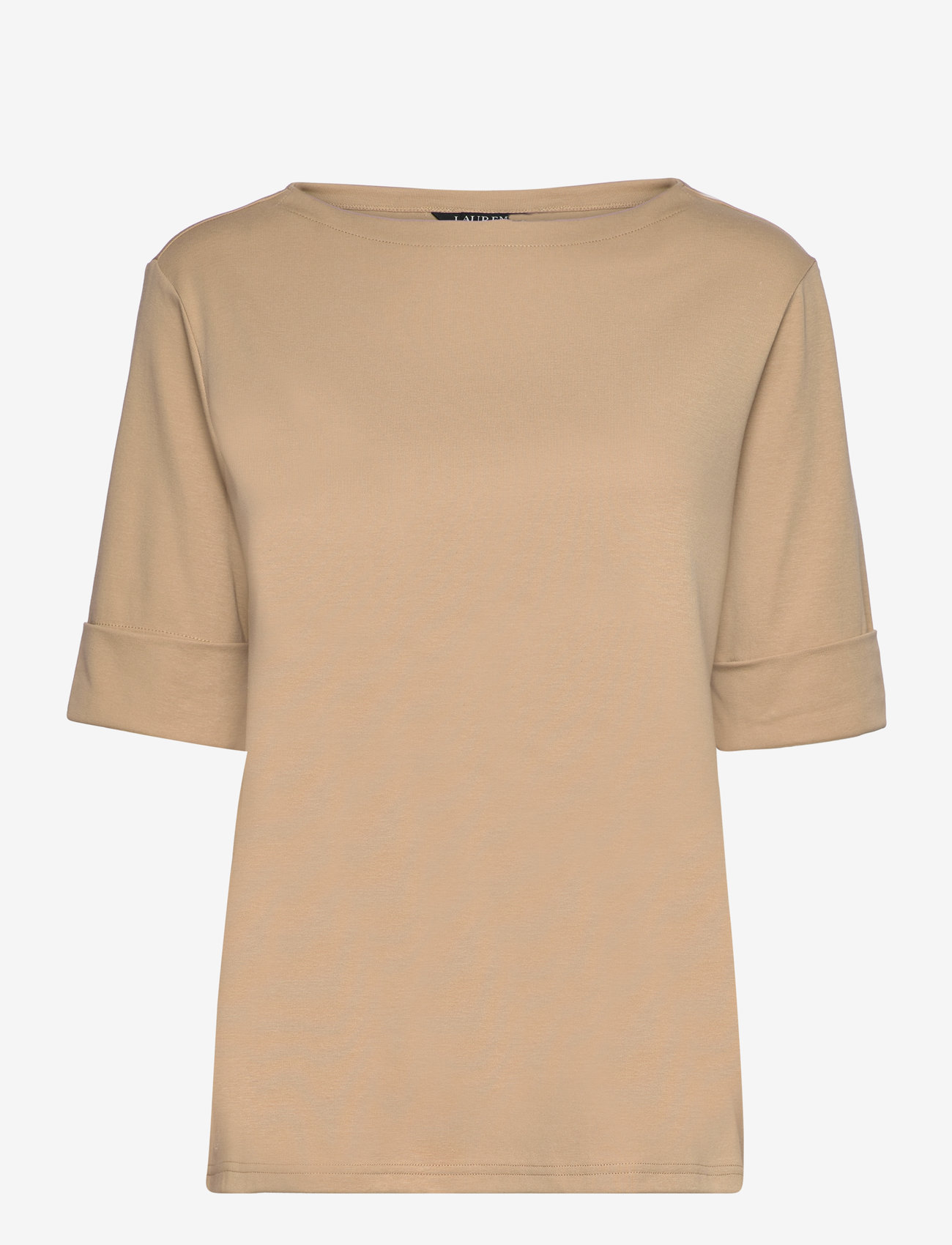 Lauren Women - Stretch Cotton Boatneck Top - t-shirts - birch tan - 1