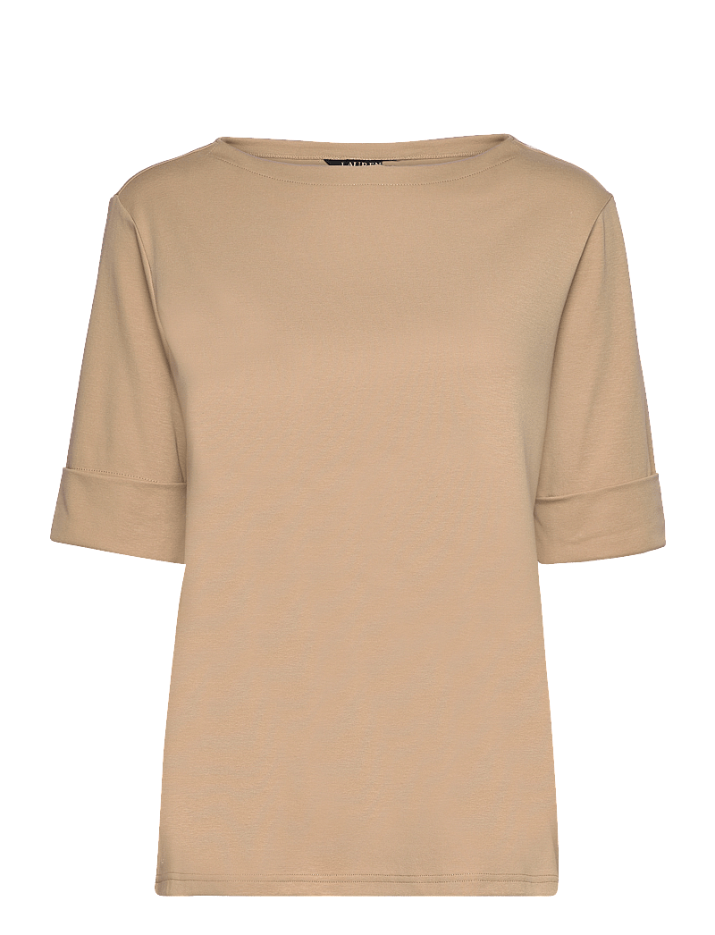 Lauren Women - Stretch Cotton Boatneck Top - t-shirts - birch tan - 1