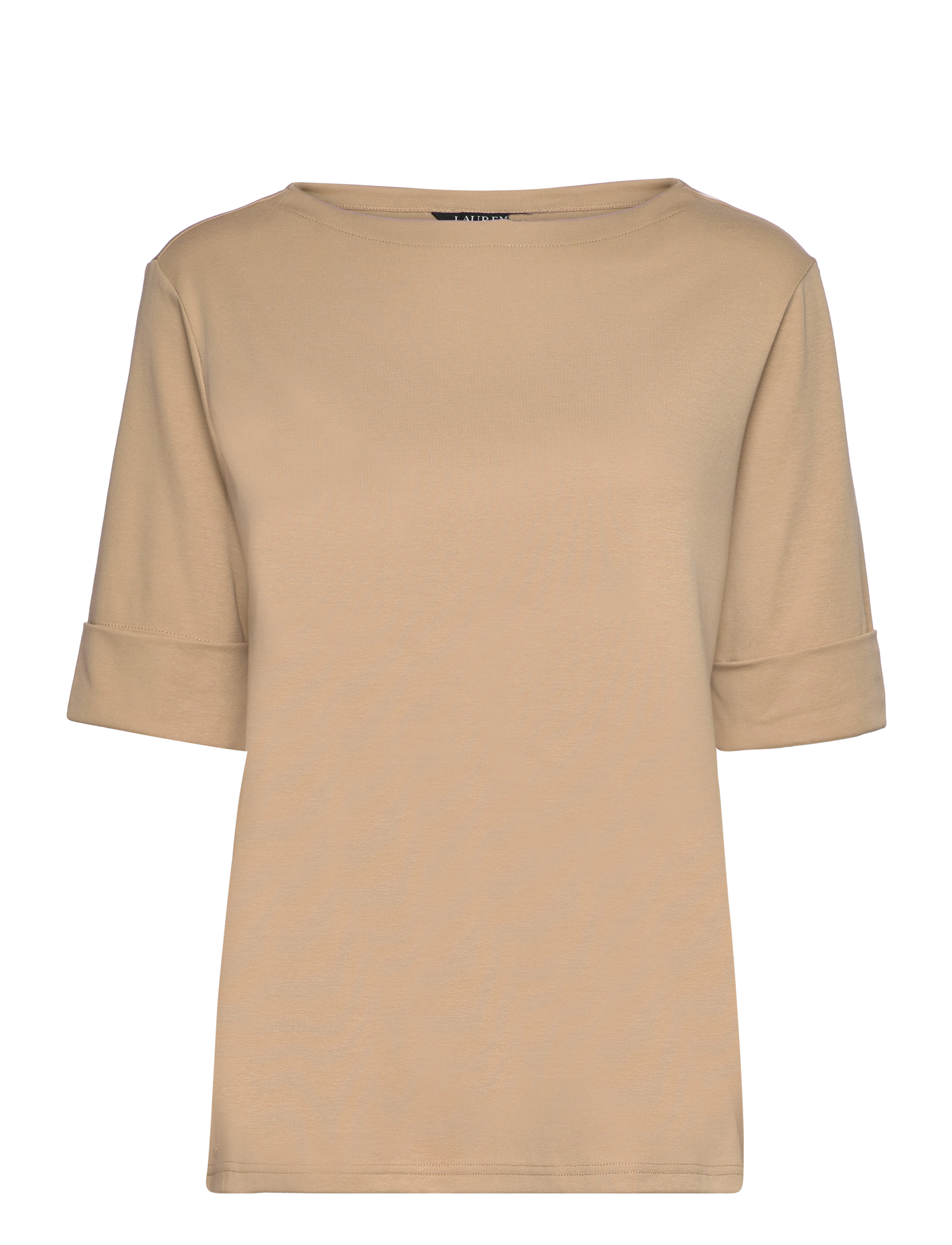 Lauren Women - Stretch Cotton Boatneck Top - birch tan - 1