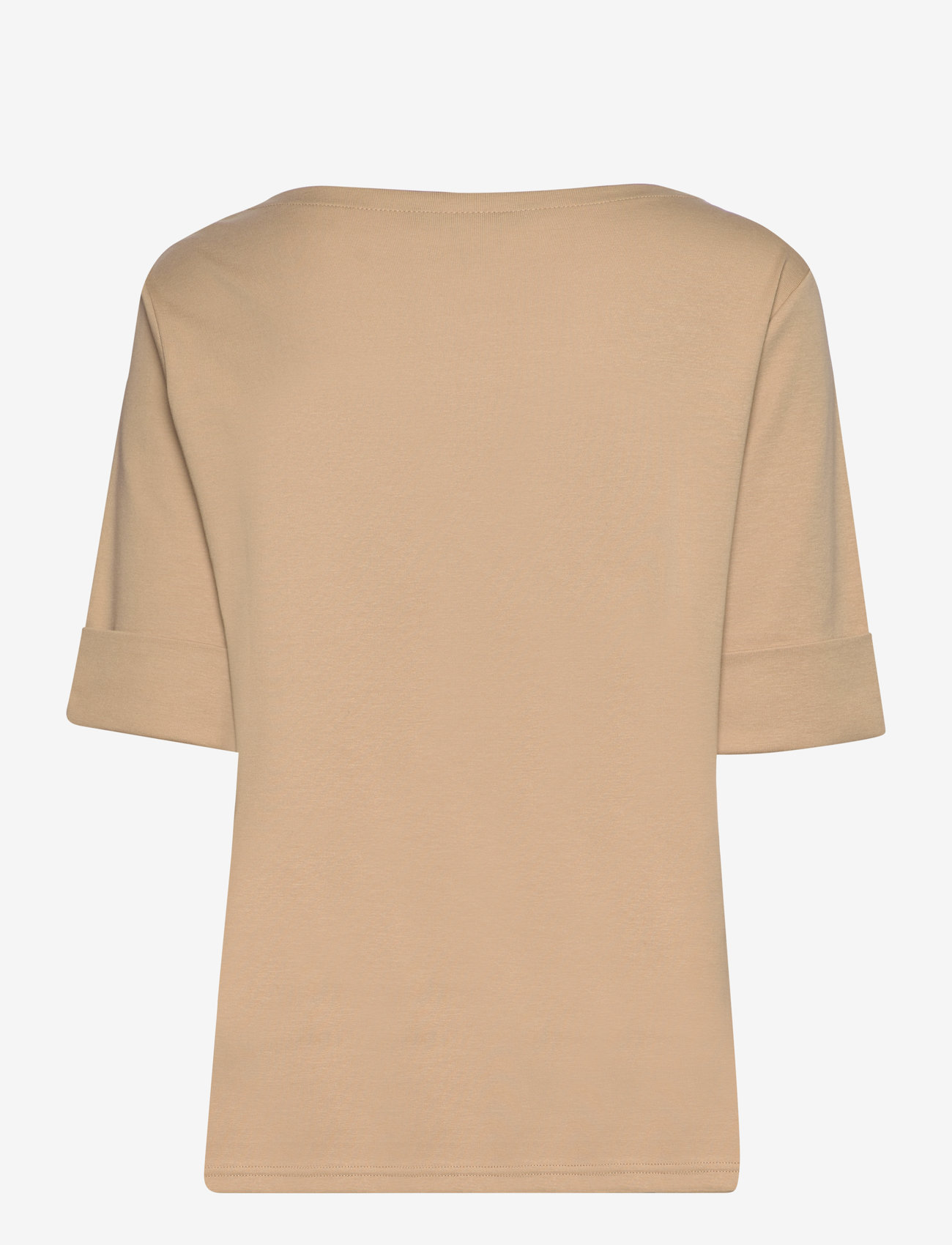 Lauren Women - Stretch Cotton Boatneck Top - t-shirts - birch tan - 2