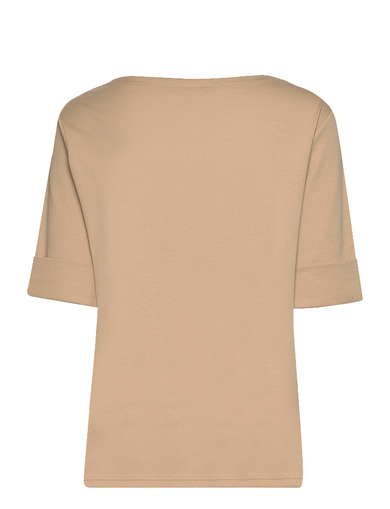 Lauren Women - Stretch Cotton Boatneck Top - t-shirts - birch tan - 2