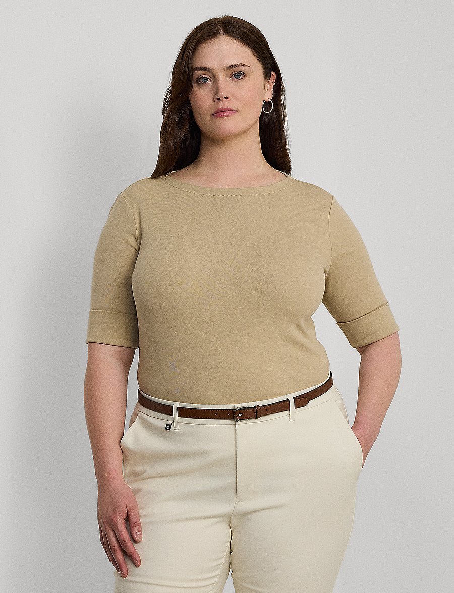Lauren Women - Cotton Boatneck T-Shirt - t-shirts - birch tan - 0