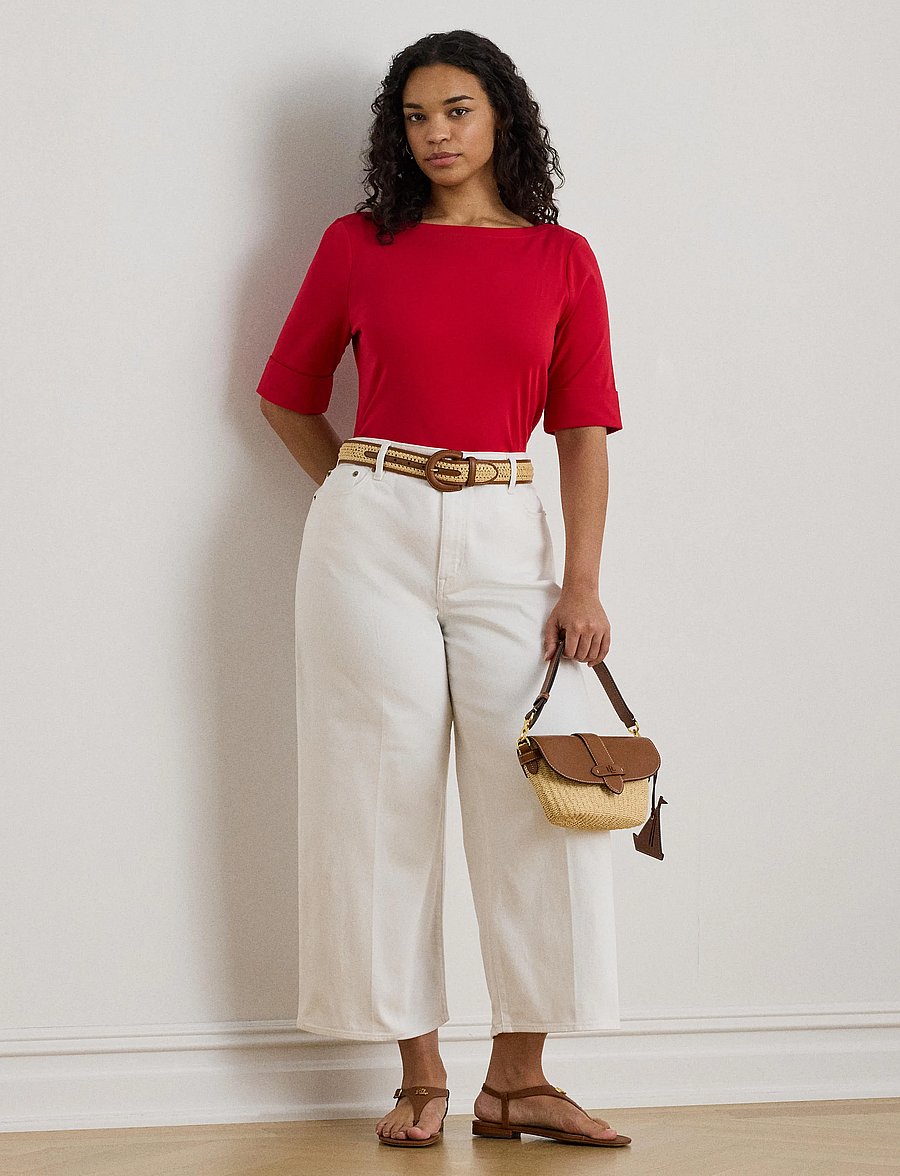 Lauren Women - Stretch Cotton Boatneck Top - t-shirts - cruise red - 0