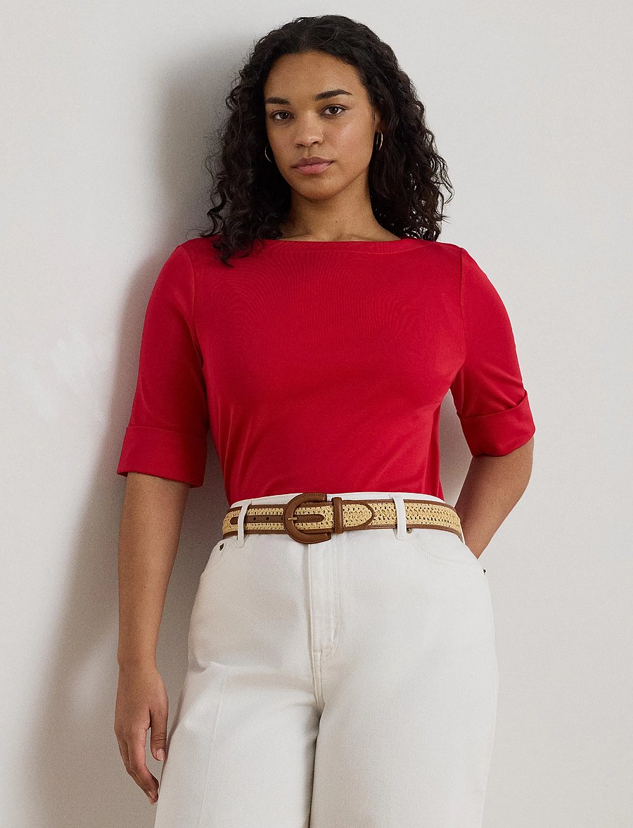 Lauren Women - Stretch Cotton Boatneck Top - t-shirts - cruise red - 3