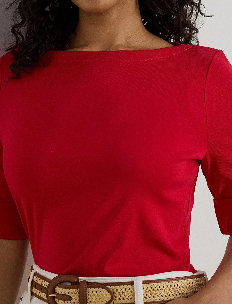 Lauren Women - Stretch Cotton Boatneck Top - t-shirts - cruise red - 4