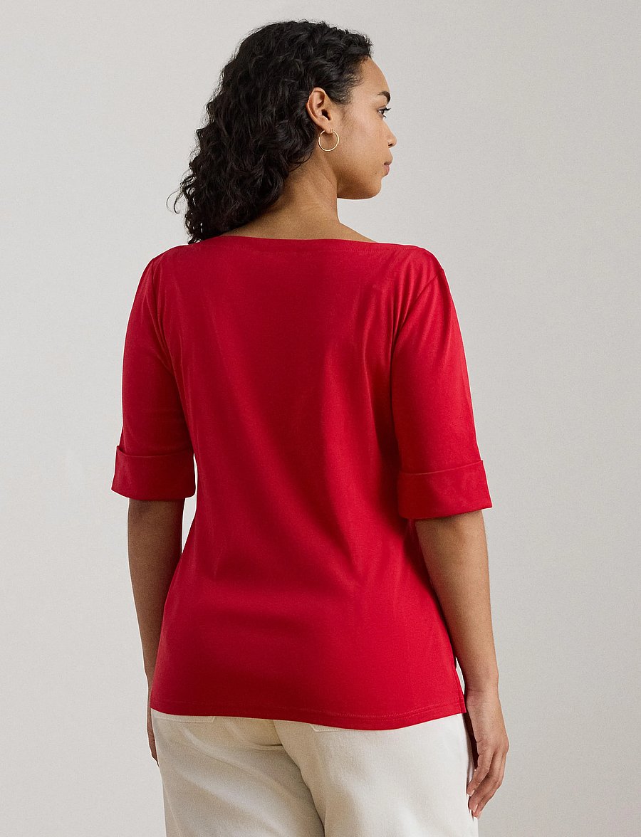 Lauren Women - Stretch Cotton Boatneck Top - t-shirts - cruise red - 5