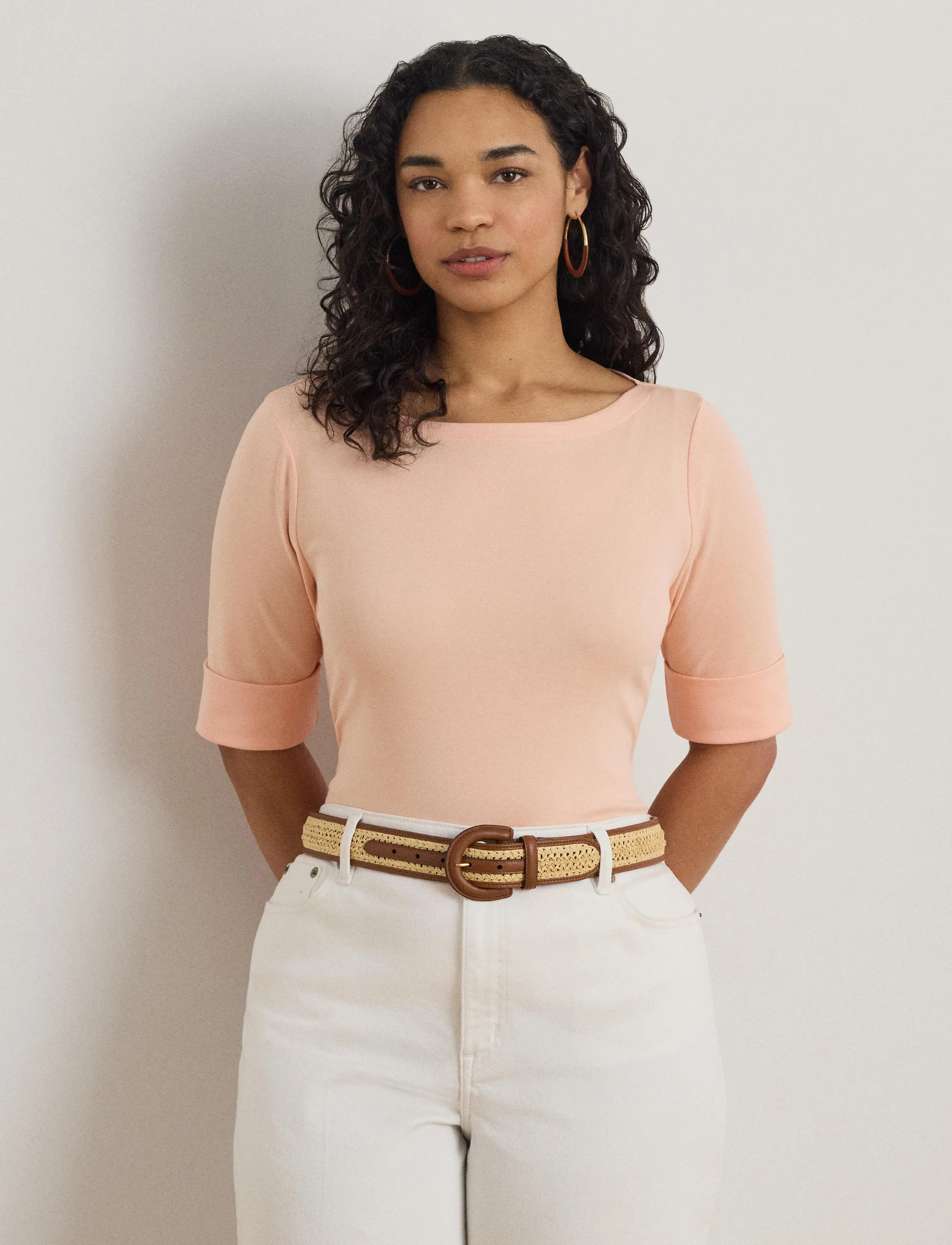 Lauren Women - Stretch Cotton Boatneck Top - t-shirts - light portside co - 3