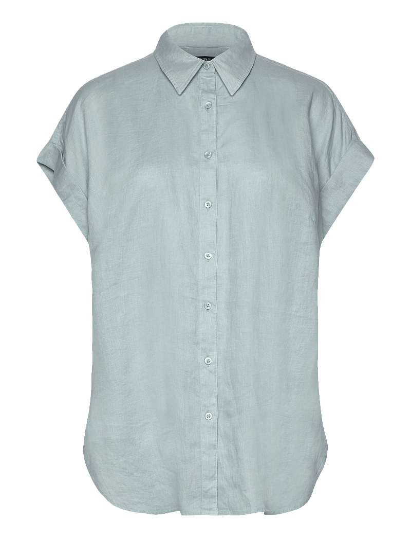 Lauren Women - Relaxed Fit Linen Short-Sleeve Shirt - denimskjorter - aqua pearl - 0