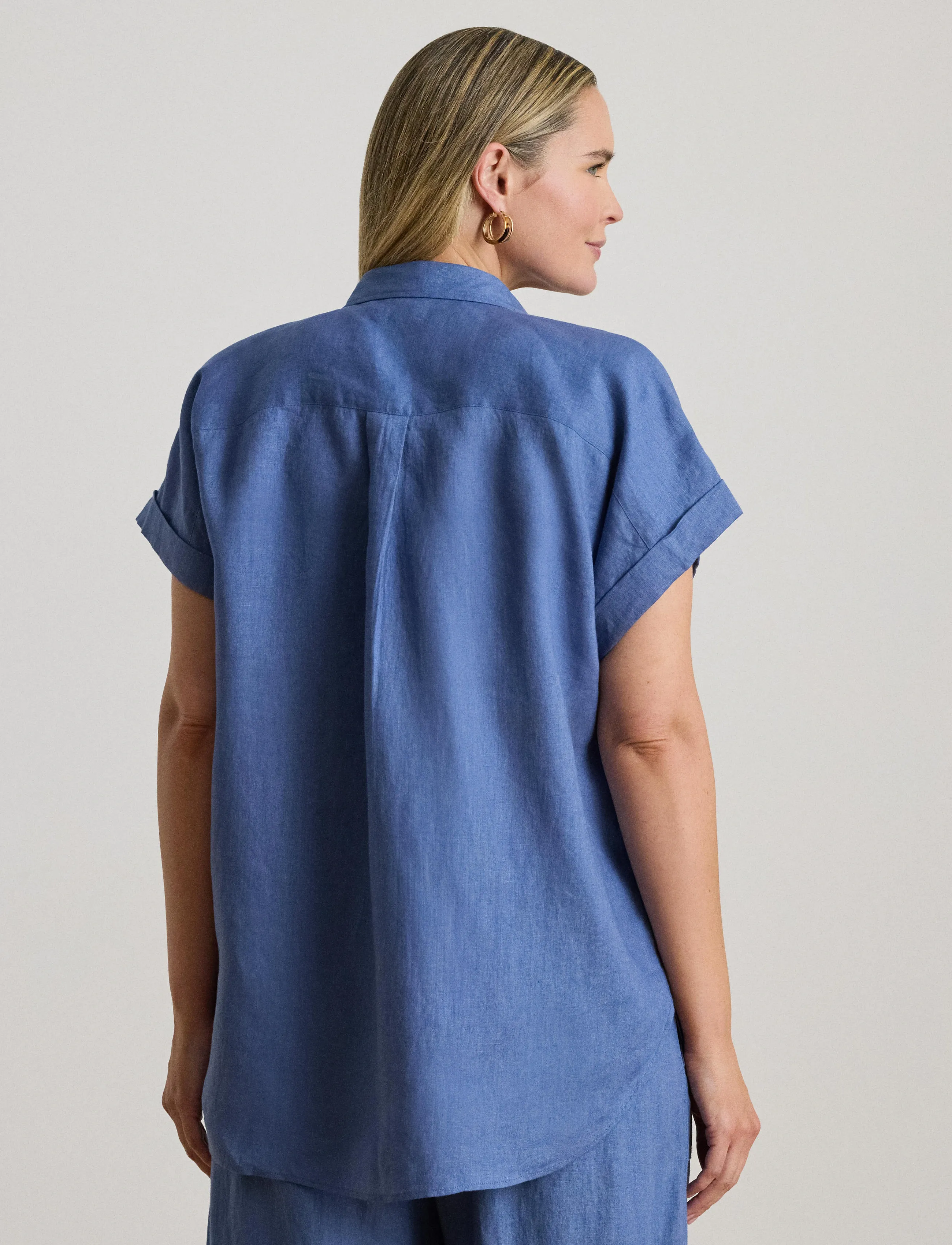 Lauren Women - Relaxed Fit Linen Short-Sleeve Shirt - pellavakauluspaidat - carson blue - 3