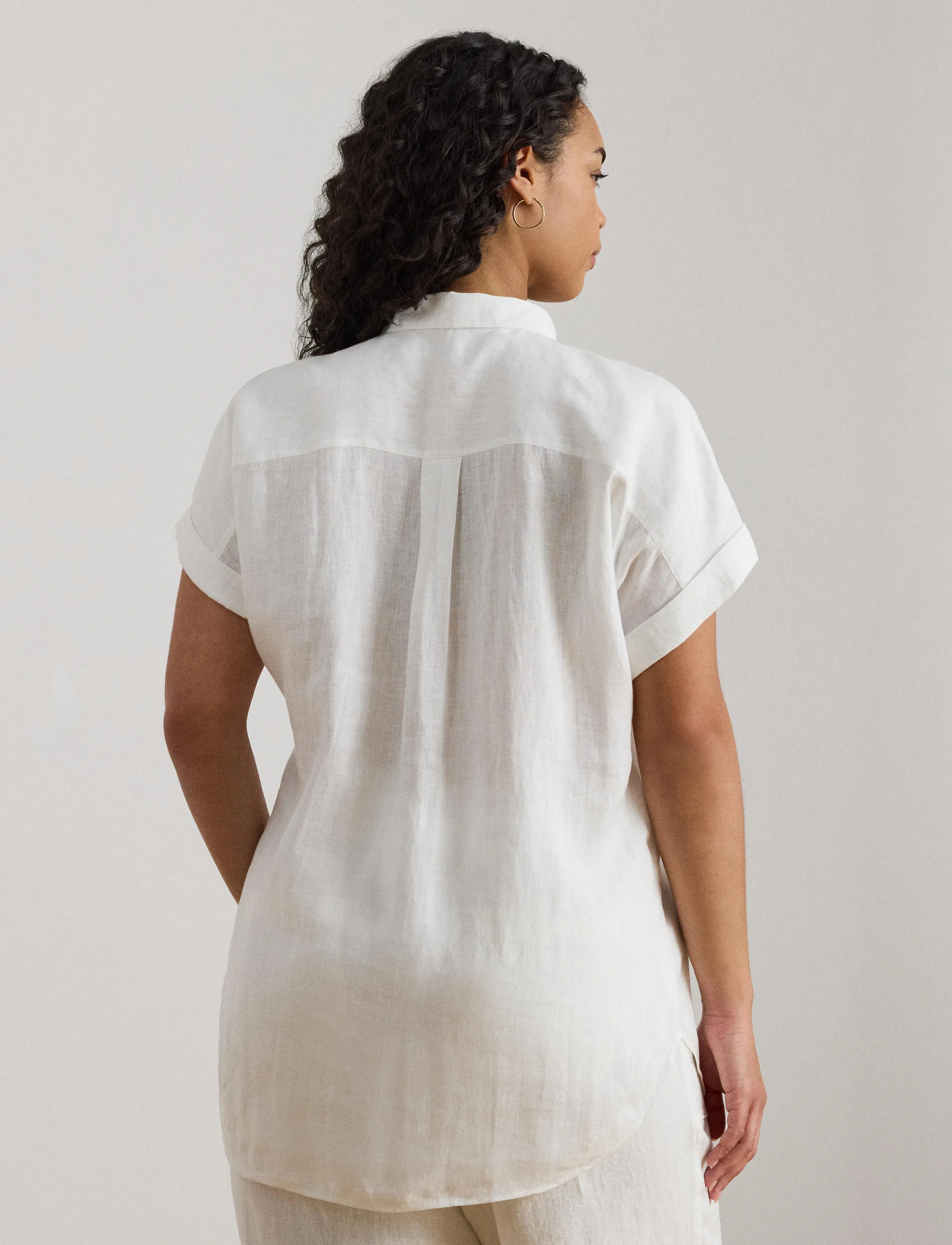 Lauren Women Relaxed Fit Linen Short-Sleeve Shirt, 54-56, Shirts, Weiß - Short-sleeved, Frauen