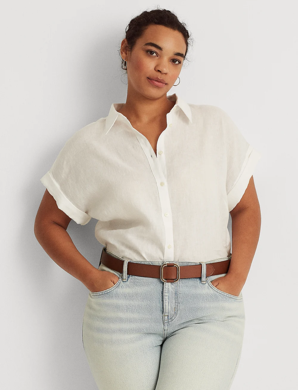 Lauren Women - Relaxed Fit Linen Short-Sleeve Shirt - linen shirts - white - 0