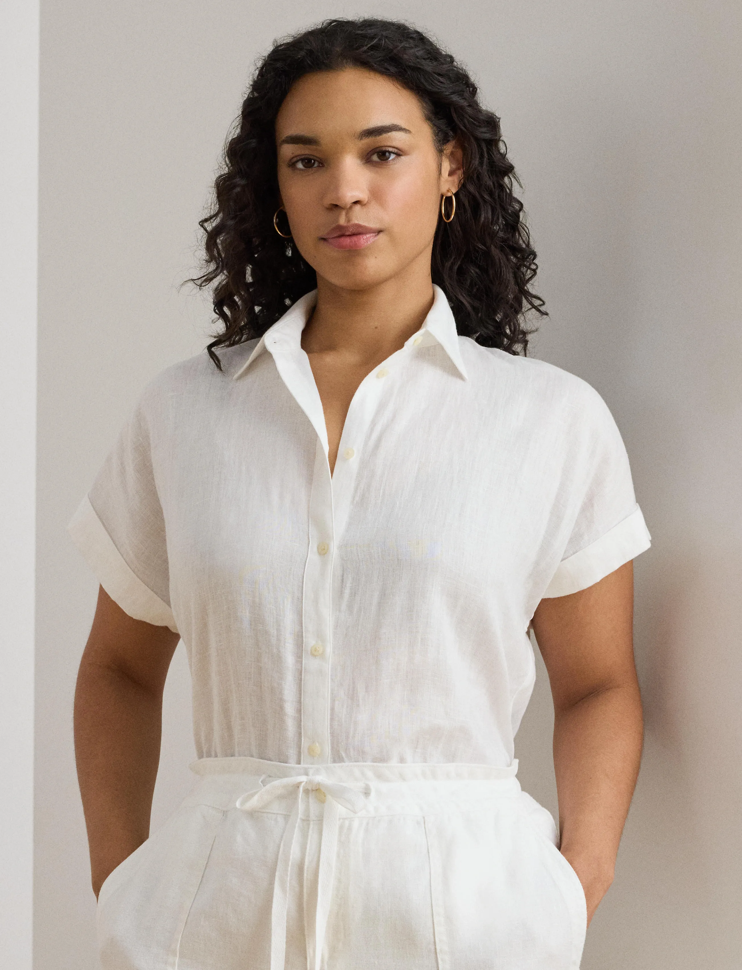 Lauren Women Relaxed Fit Linen Short-Sleeve Shirt - Hemden - WHITE / white