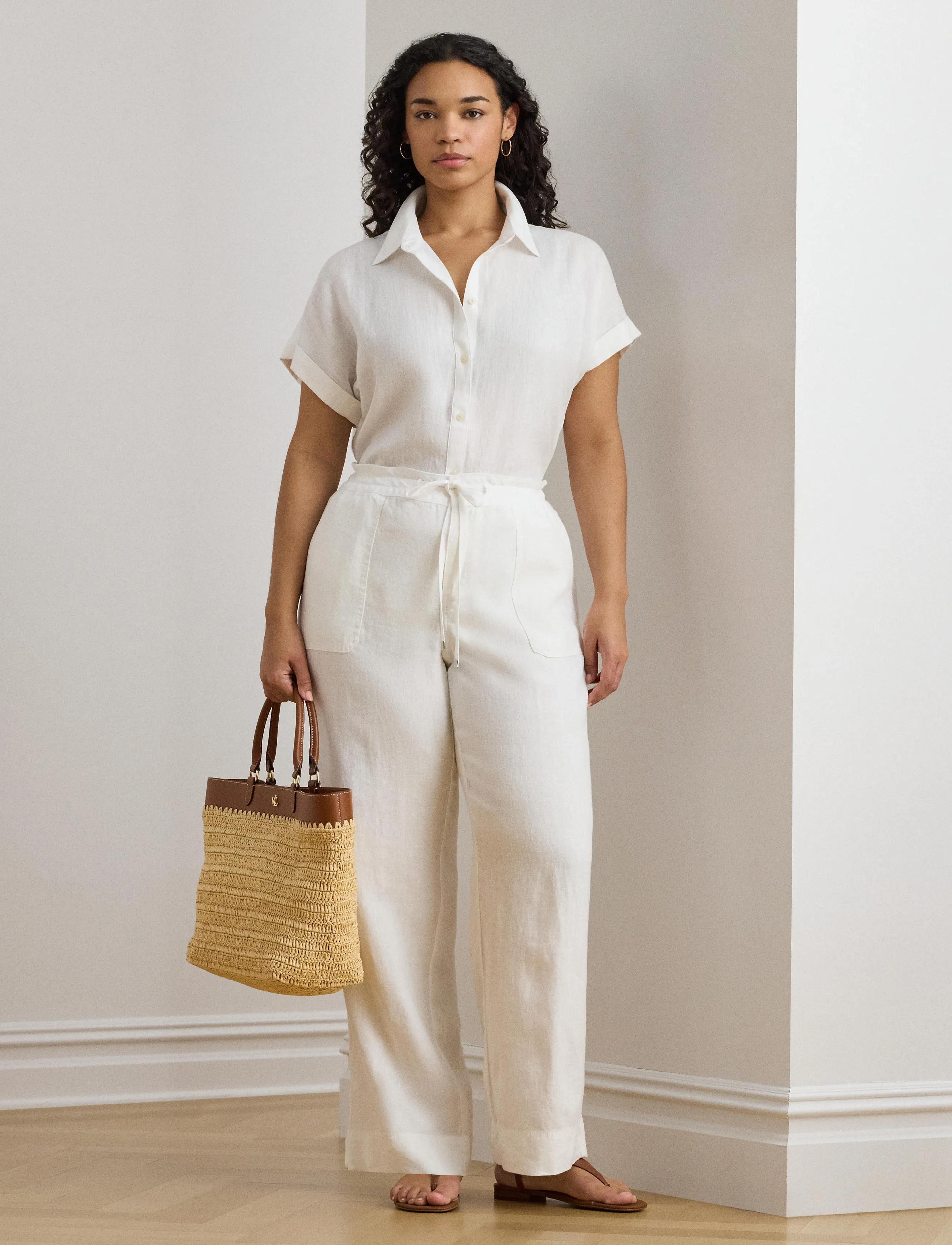 Lauren Women - Relaxed Fit Linen Short-Sleeve Shirt - hørskjorter - white - 5