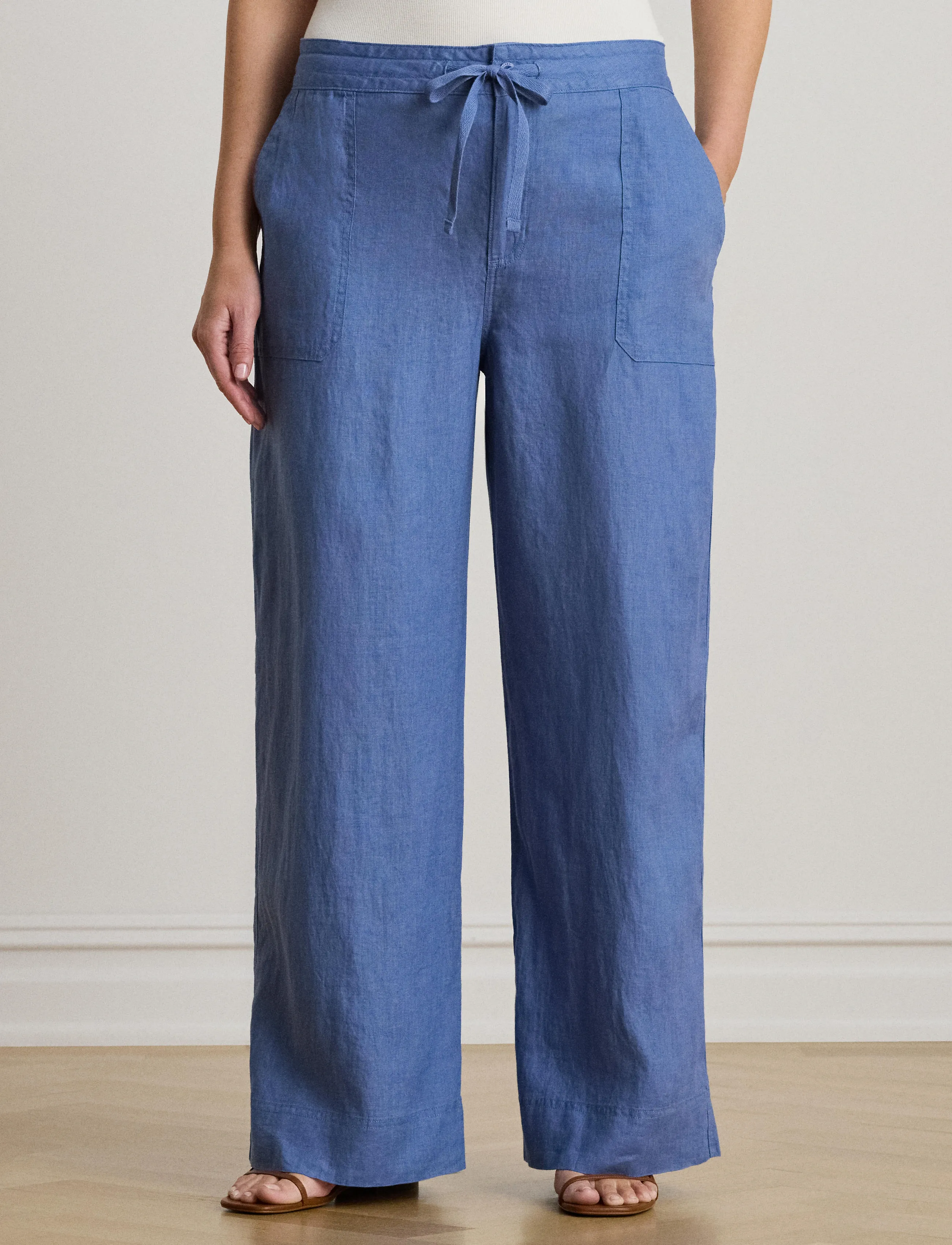 Lauren Women Linen Wide-Leg Pant, 50, Trousers, Blau - Wide Leg, Frauen