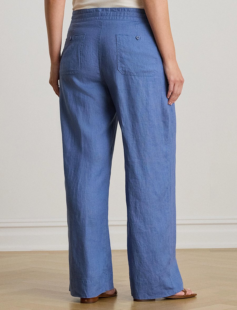 Lauren Women - Linen Wide-Leg Pant - linnebyxor - carson blue - 3