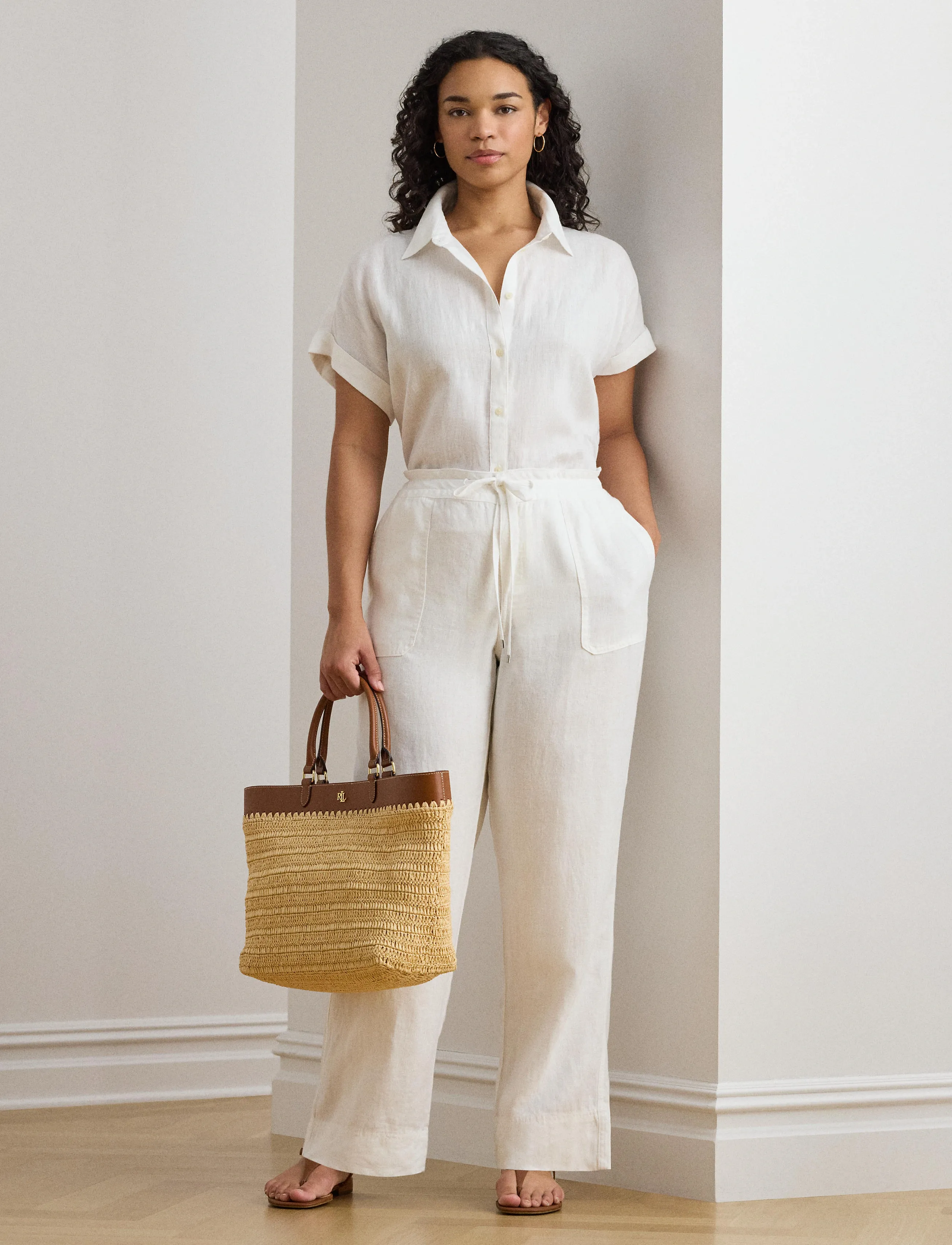 Lauren Women - Linen Drawcord Pant - lininės kelnės - white - 3