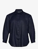 Linen Roll Tab–Sleeve Shirt - LAUREN NAVY