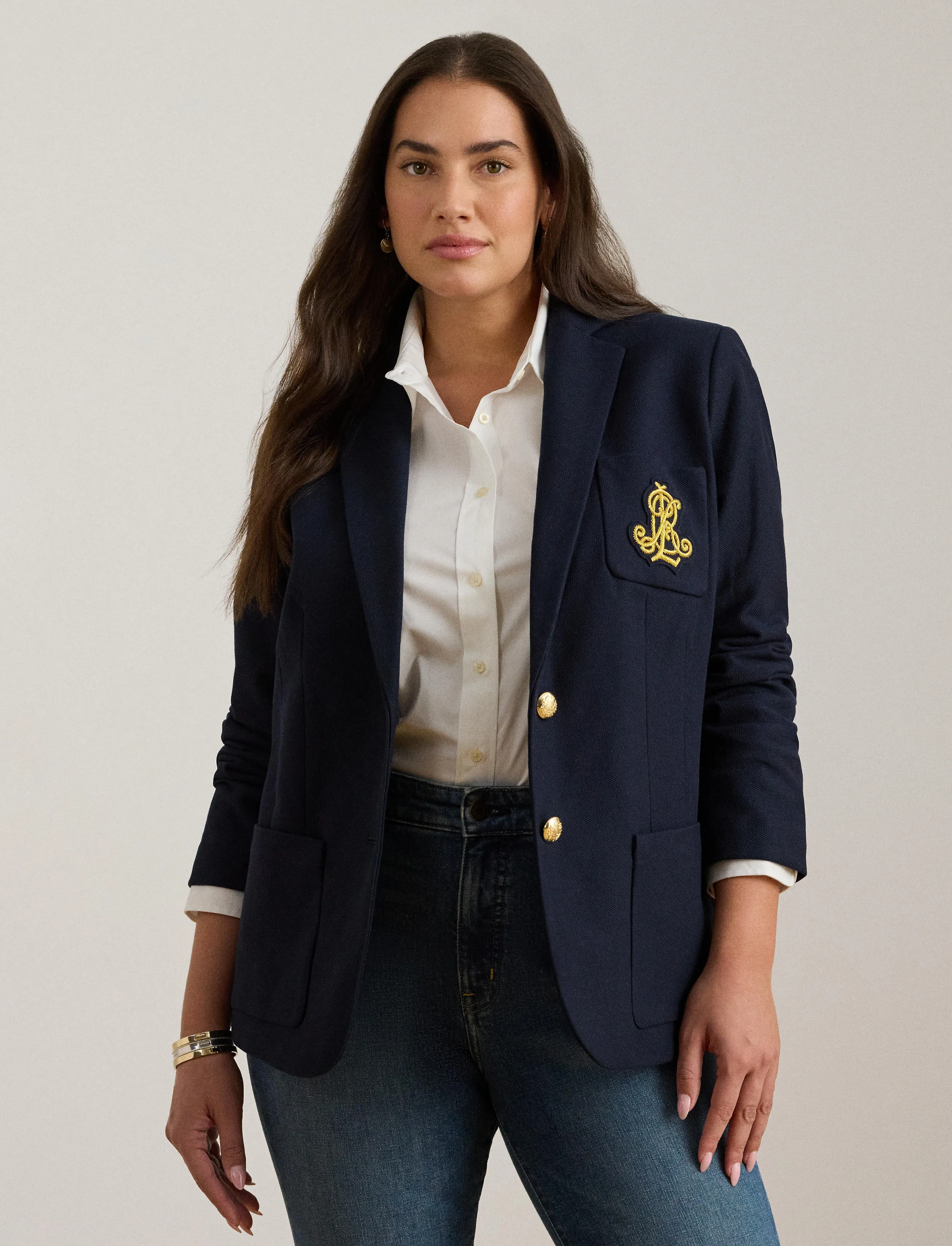 Lauren Women Bullion Jacquard Blazer, 54-56, Navy, Blazere > Enkeltradede Blazere, Dame
