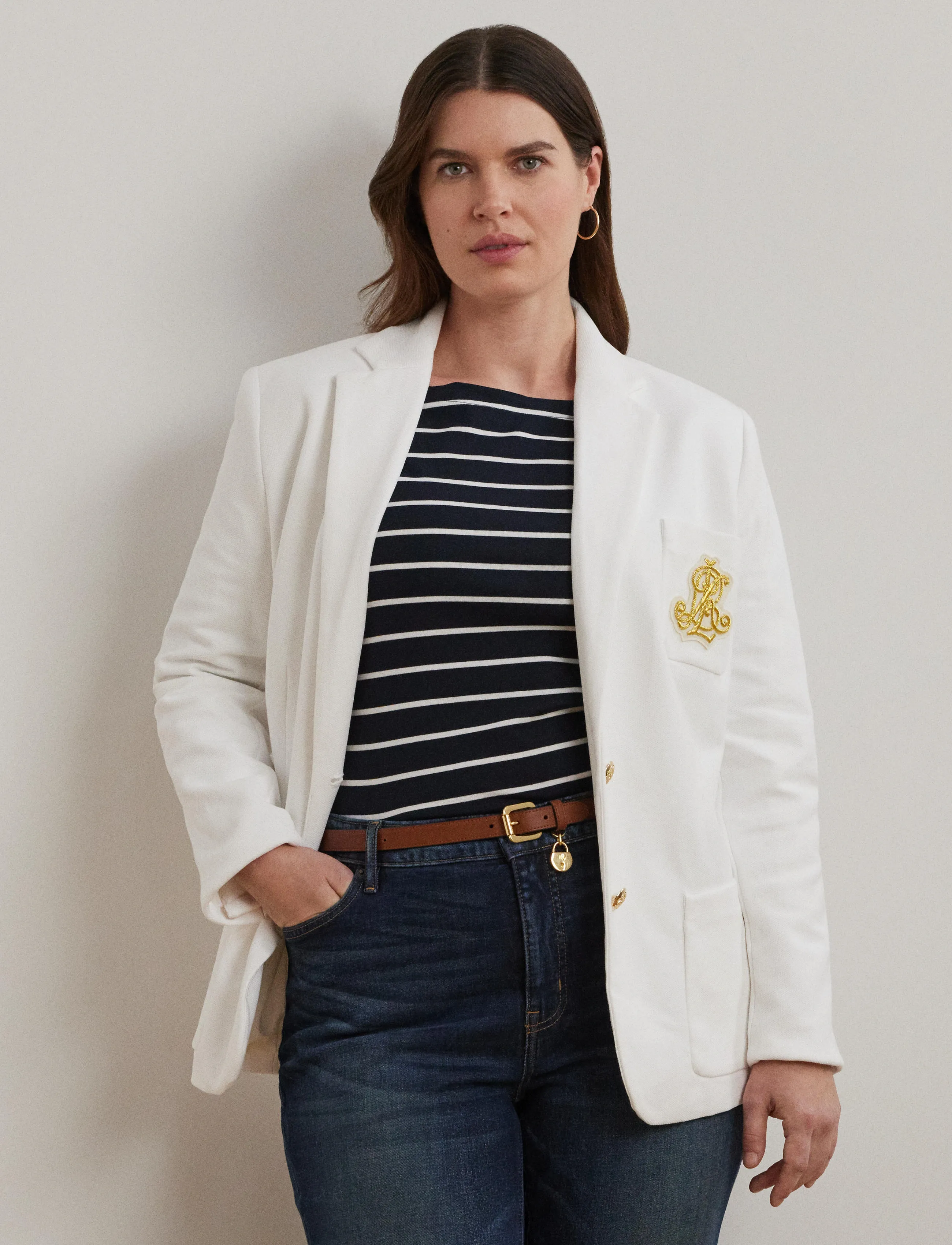 Lauren Women Bullion Jacquard Blazer, 54-56, White, Blazere > Enkeltradede Blazere, Dame
