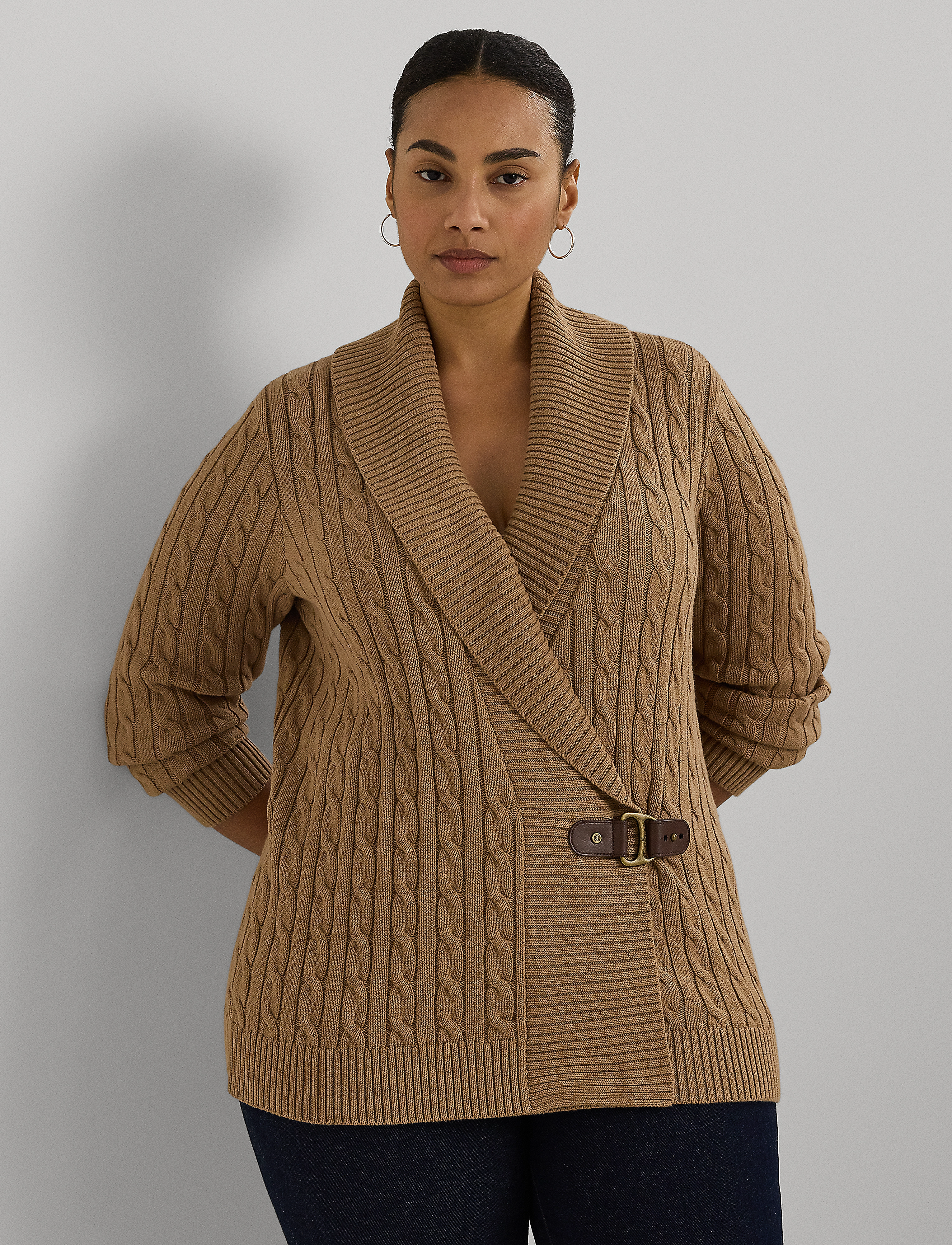 Lauren Women Buckled Cotton Sweater, 46-48, Knitwear, Braun - Jumpers, Frauen