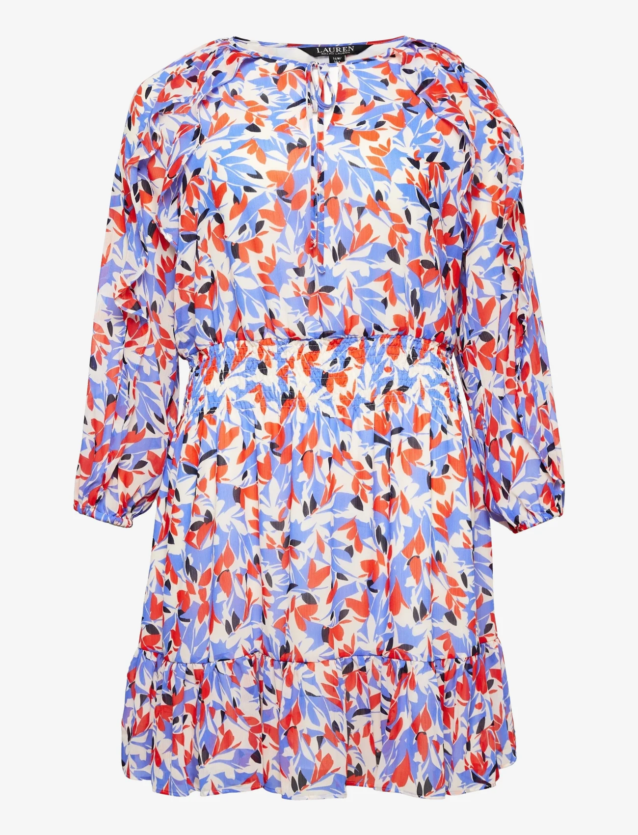 Lauren Women - Floral Crinkled Georgette Dress - Īsas kleitas - blue/orange multi - 0