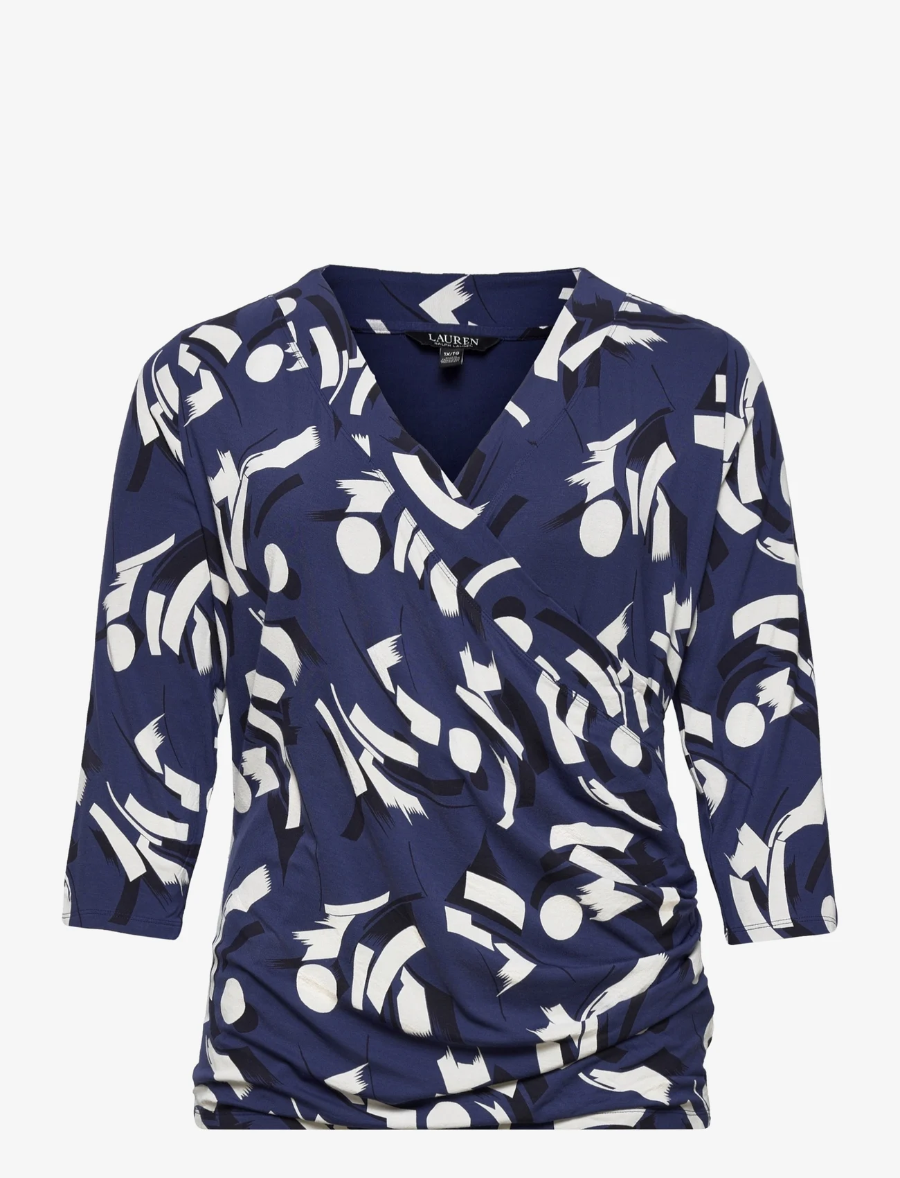 Lauren Women - Geometric-Print Surplice Jersey Top - bluzki z długimi rękawami - blue/cream/navy - 0