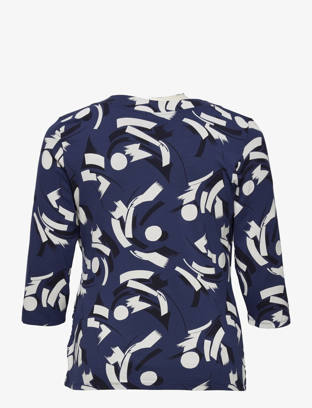 Lauren Women - Geometric-Print Surplice Jersey Top - bluzki z długimi rękawami - blue/cream/navy - 1
