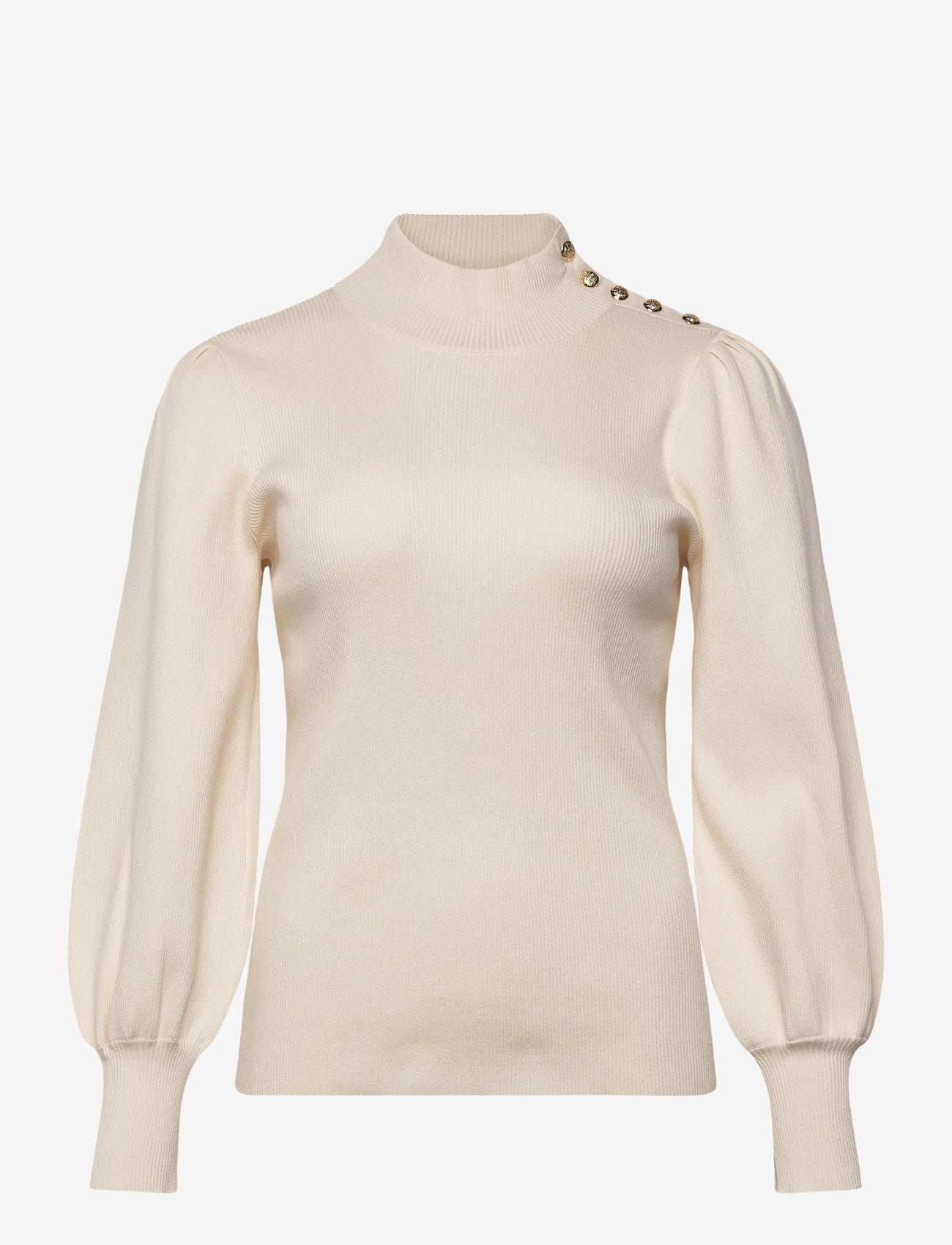 Lauren Women - Button-Trim Mockneck Sweater - långärmade blusar - mascarpone cream - 0