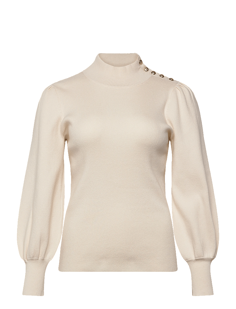 Lauren Women - Button-Trim Mockneck Sweater - långärmade blusar - mascarpone cream - 0