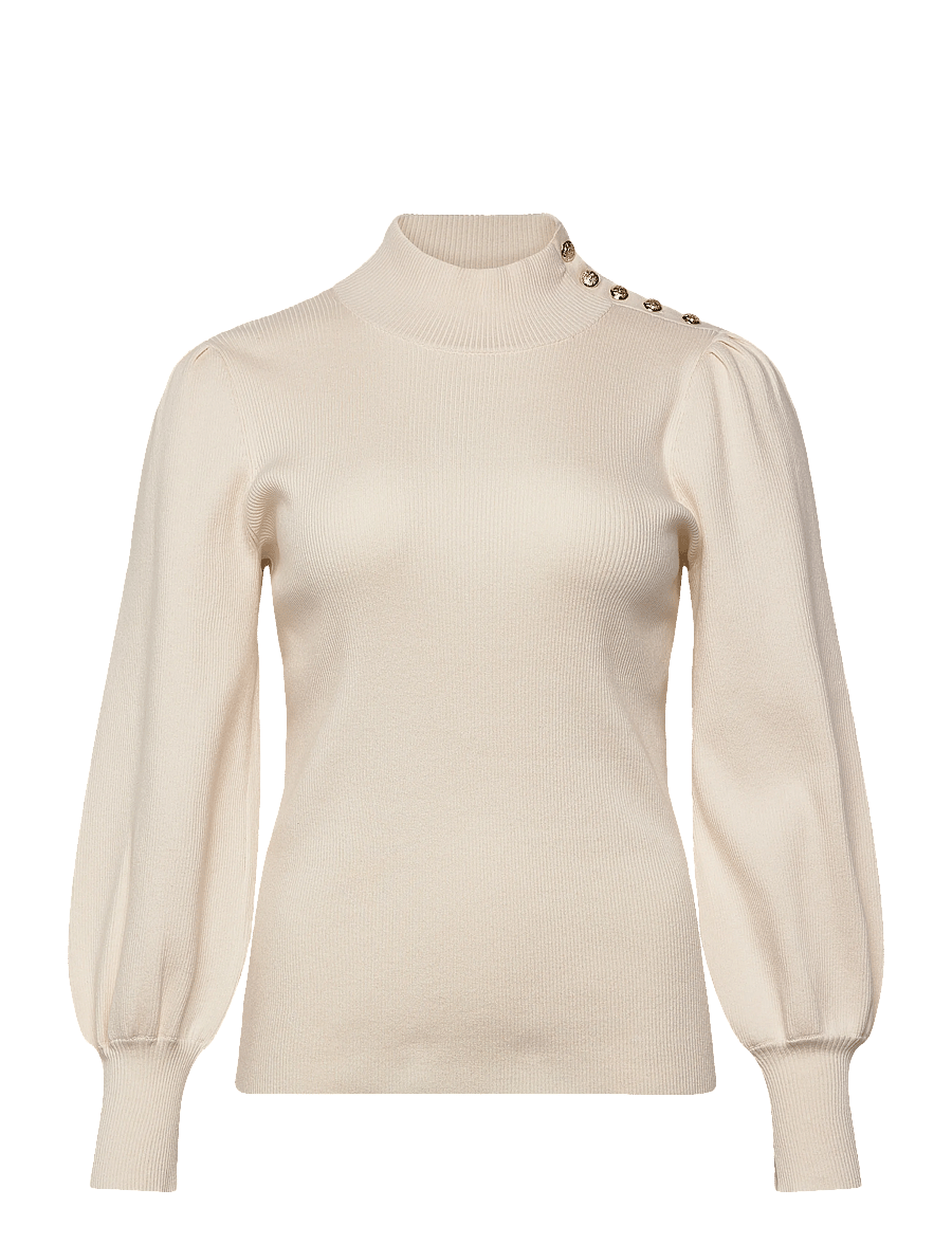 Lauren Women - Button-Trim Mockneck Sweater - pikkade varrukatega pluusid - mascarpone cream - 0
