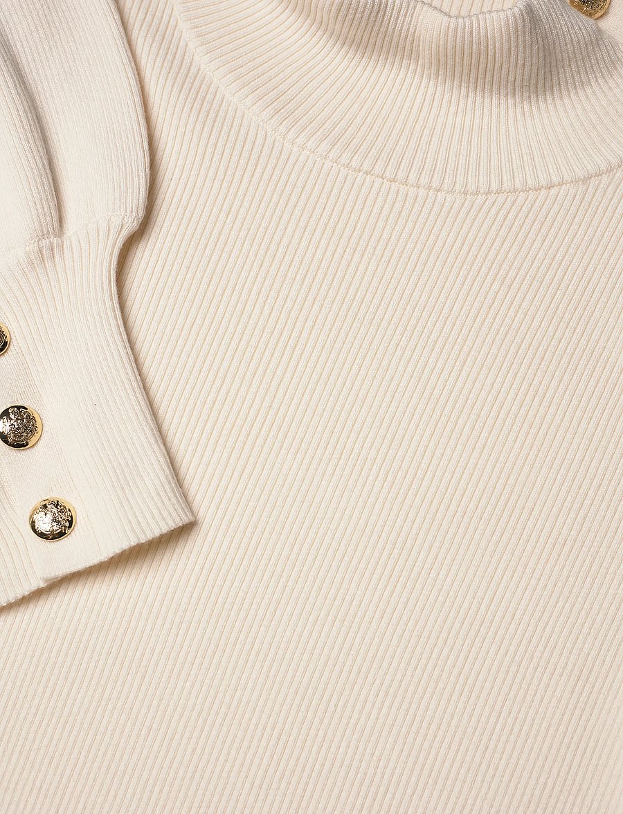 Lauren Women - Button-Trim Mockneck Sweater - pikkade varrukatega pluusid - mascarpone cream - 2