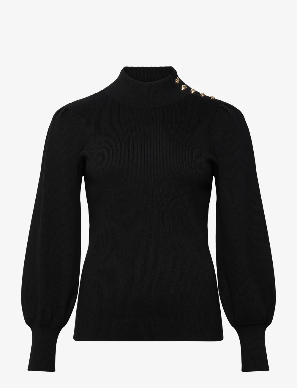 Lauren Women - Button-Trim Mockneck Sweater - långärmade blusar - polo black - 0