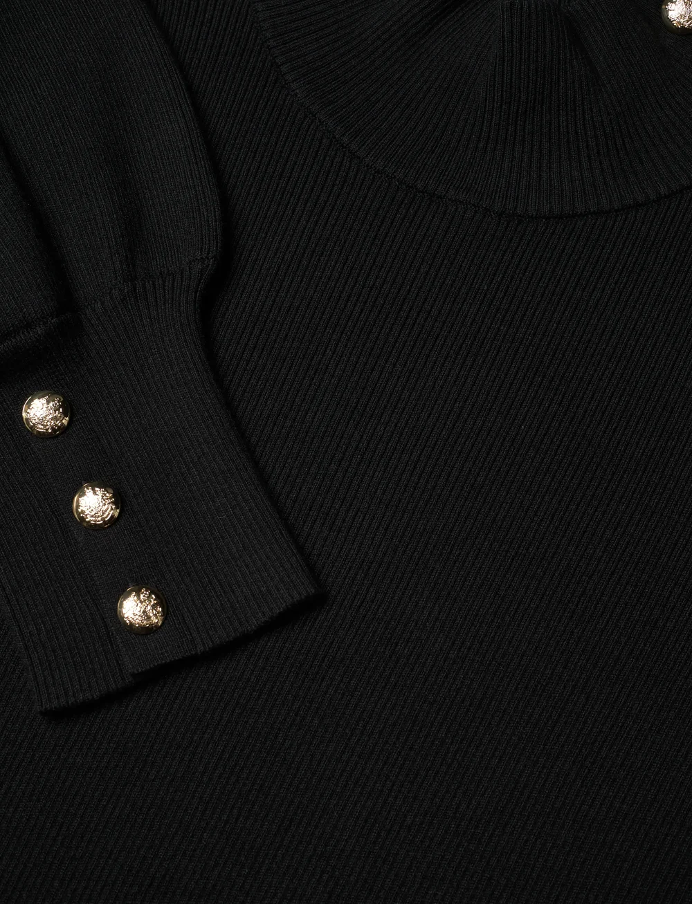Lauren Women - Button-Trim Mockneck Sweater - långärmade blusar - polo black - 2